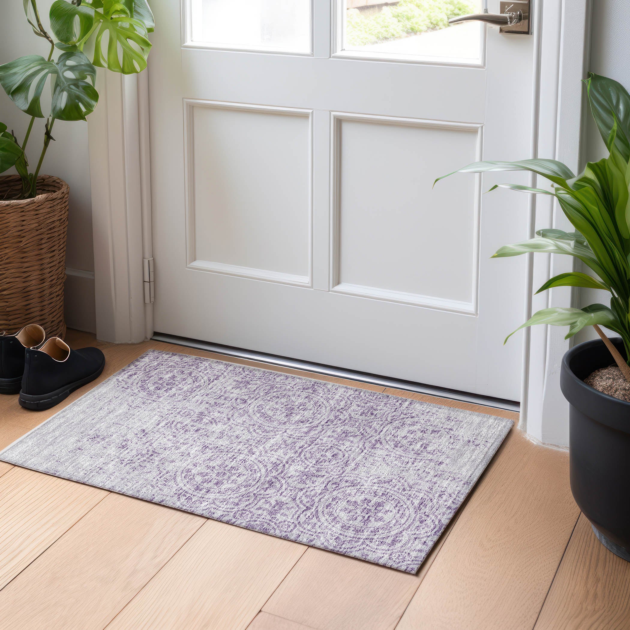 Kathmandu Machine Washable Transitional Lavender Purple Rug 1'8" x 2'6" #shape_Rectangle