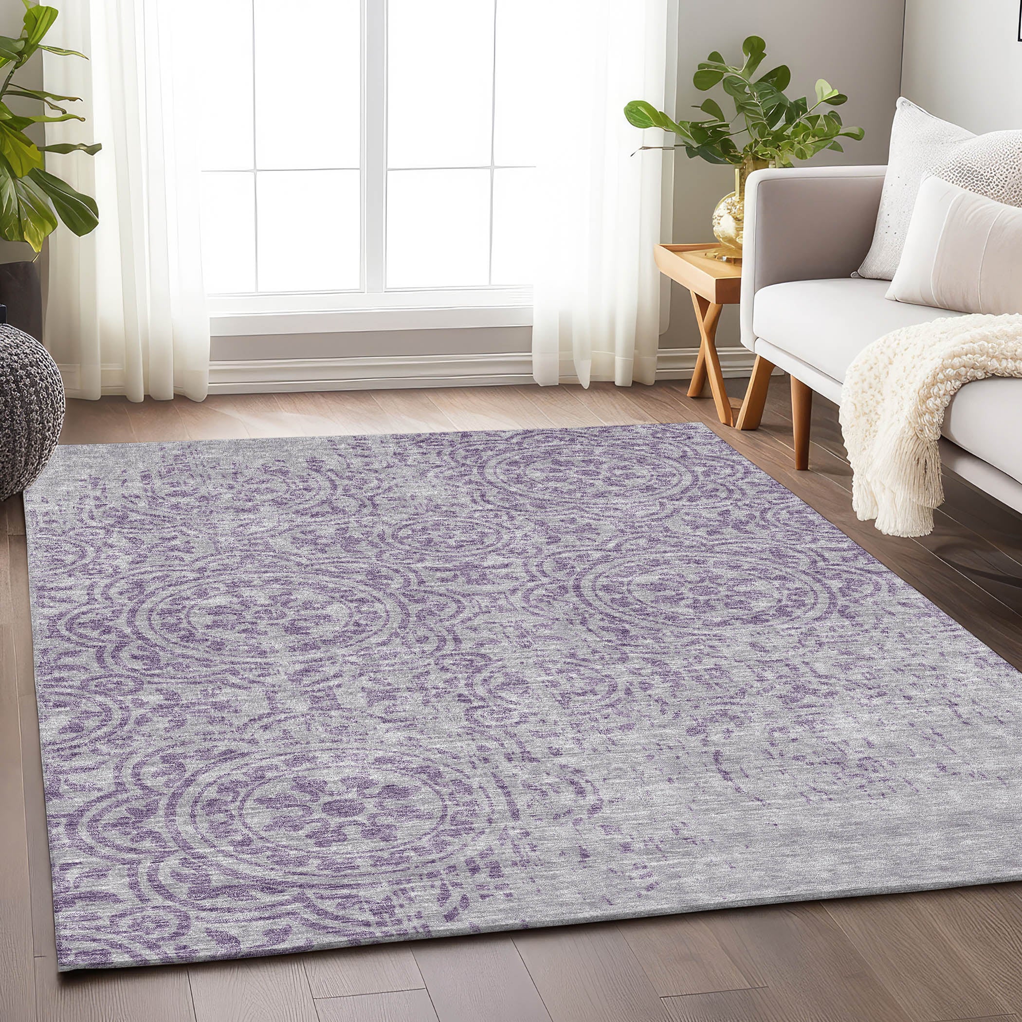 Kathmandu Machine Washable Transitional Lavender Purple Rug 2'6" x 3'10" #shape_Rectangle