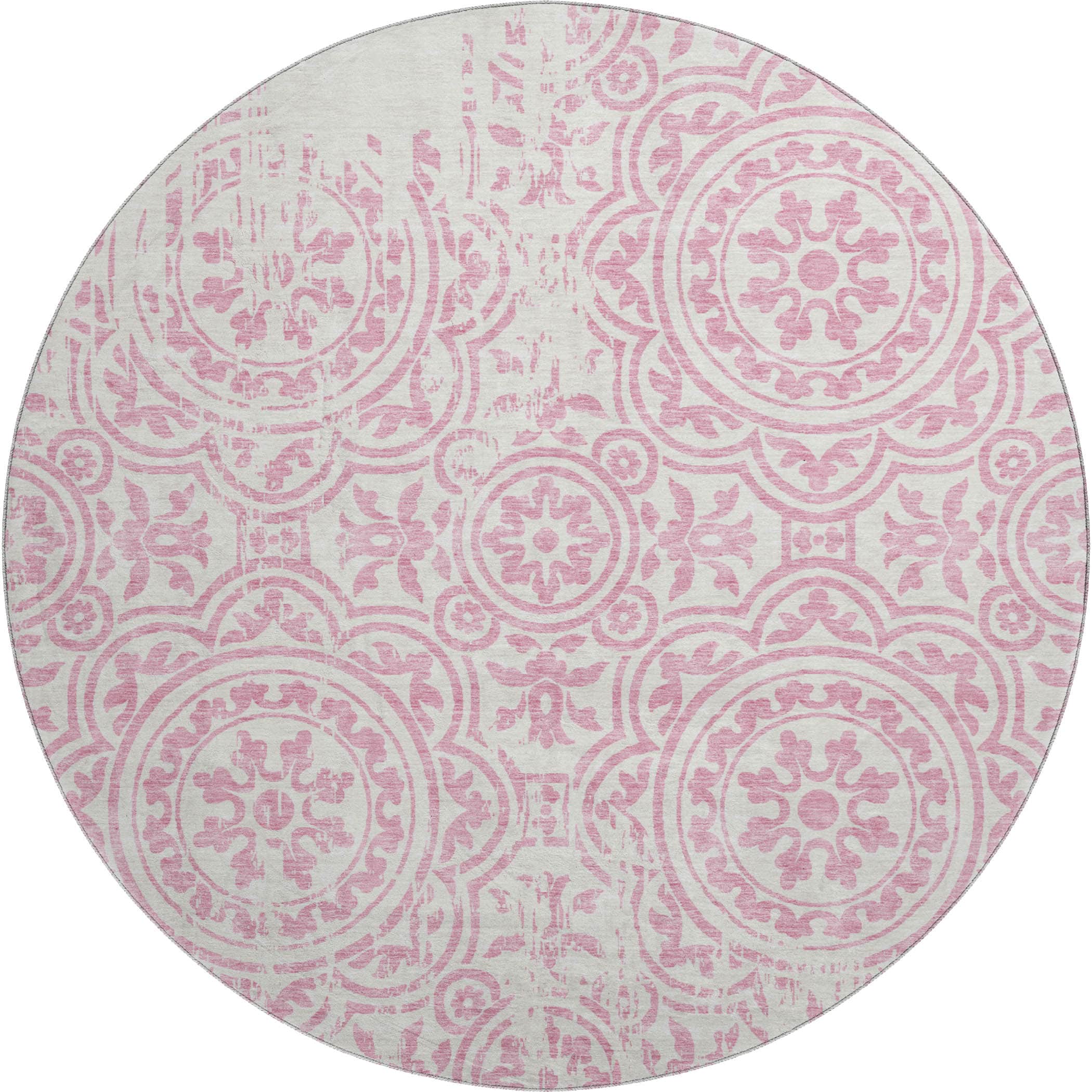Kathmandu Machine Washable Transitional Pink Rug 8' x 8' #shape_Round