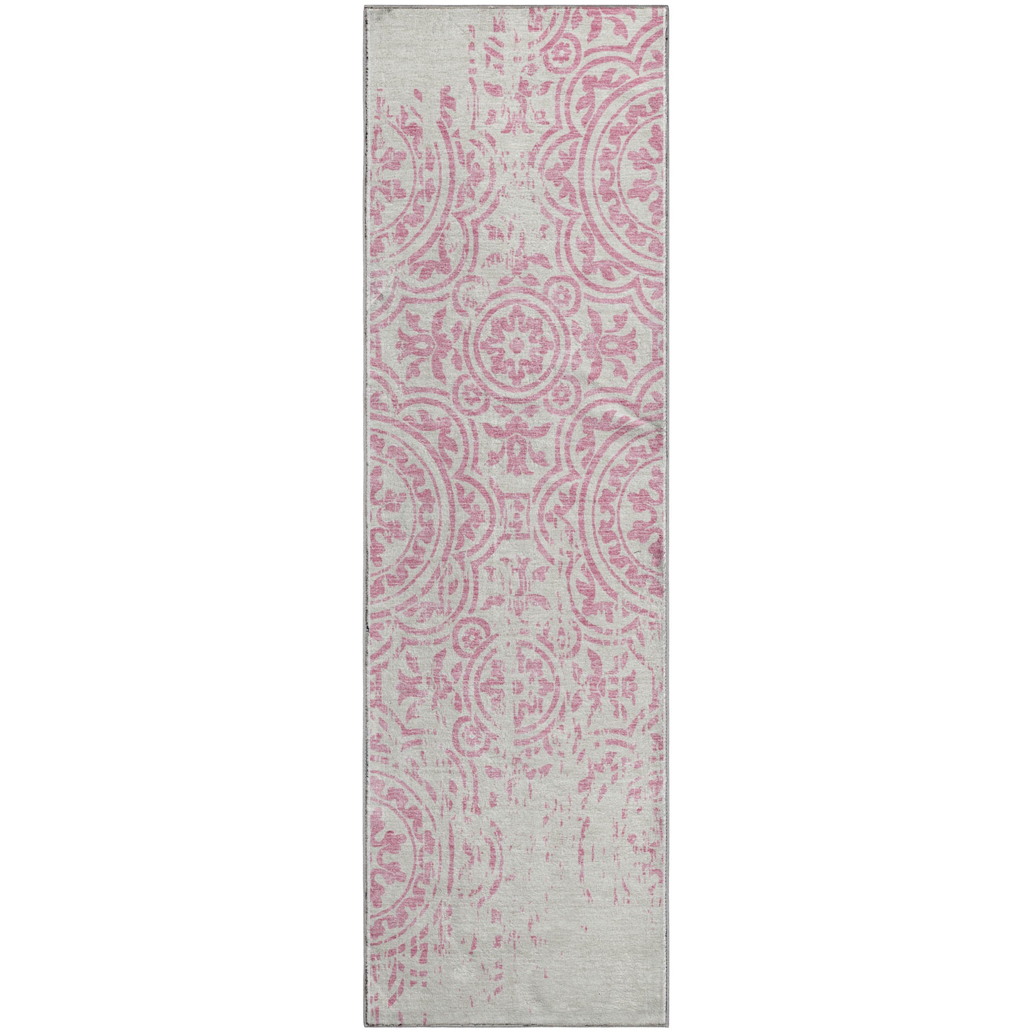 Kathmandu Machine Washable Transitional Pink Rug 2'3" x 7'6" #shape_Runner
