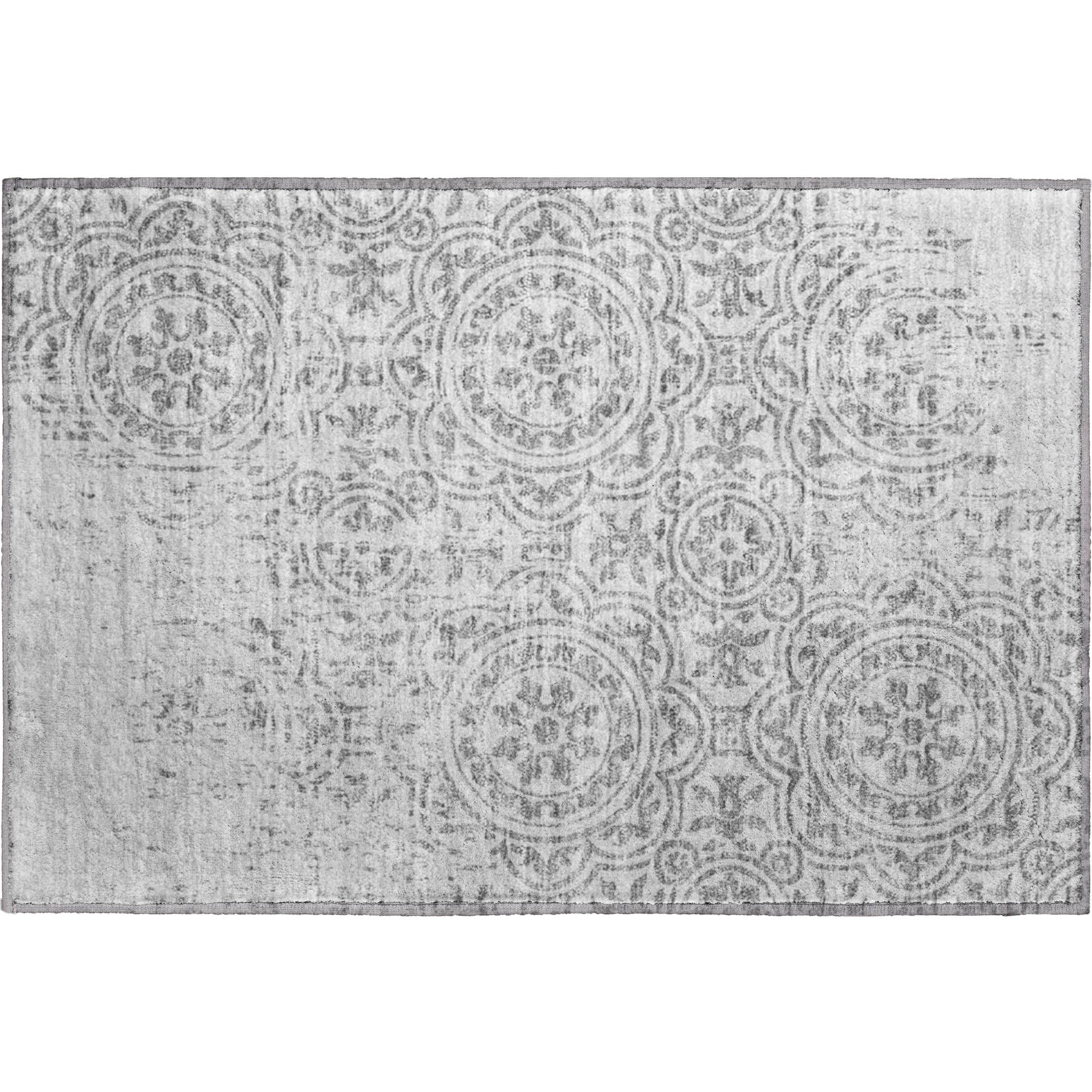 Kathmandu Machine Washable Transitional Silver Gray Rug 1'8" x 2'6" #shape_Rectangle