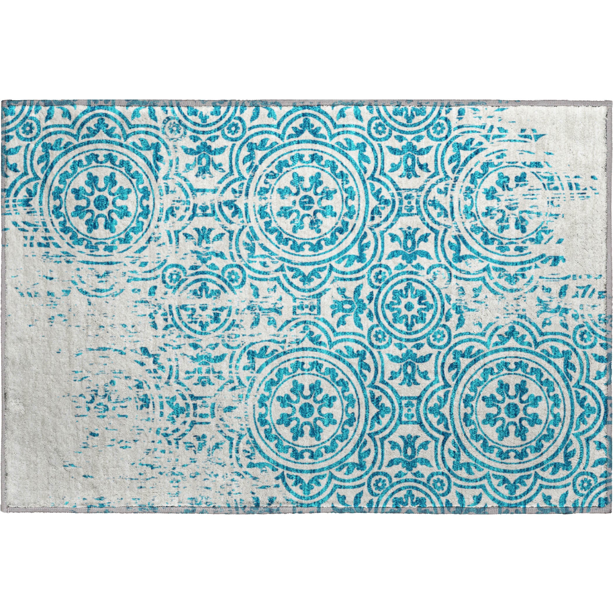 Kathmandu Machine Washable Transitional Teal Rug 1'8" x 2'6" #shape_Rectangle