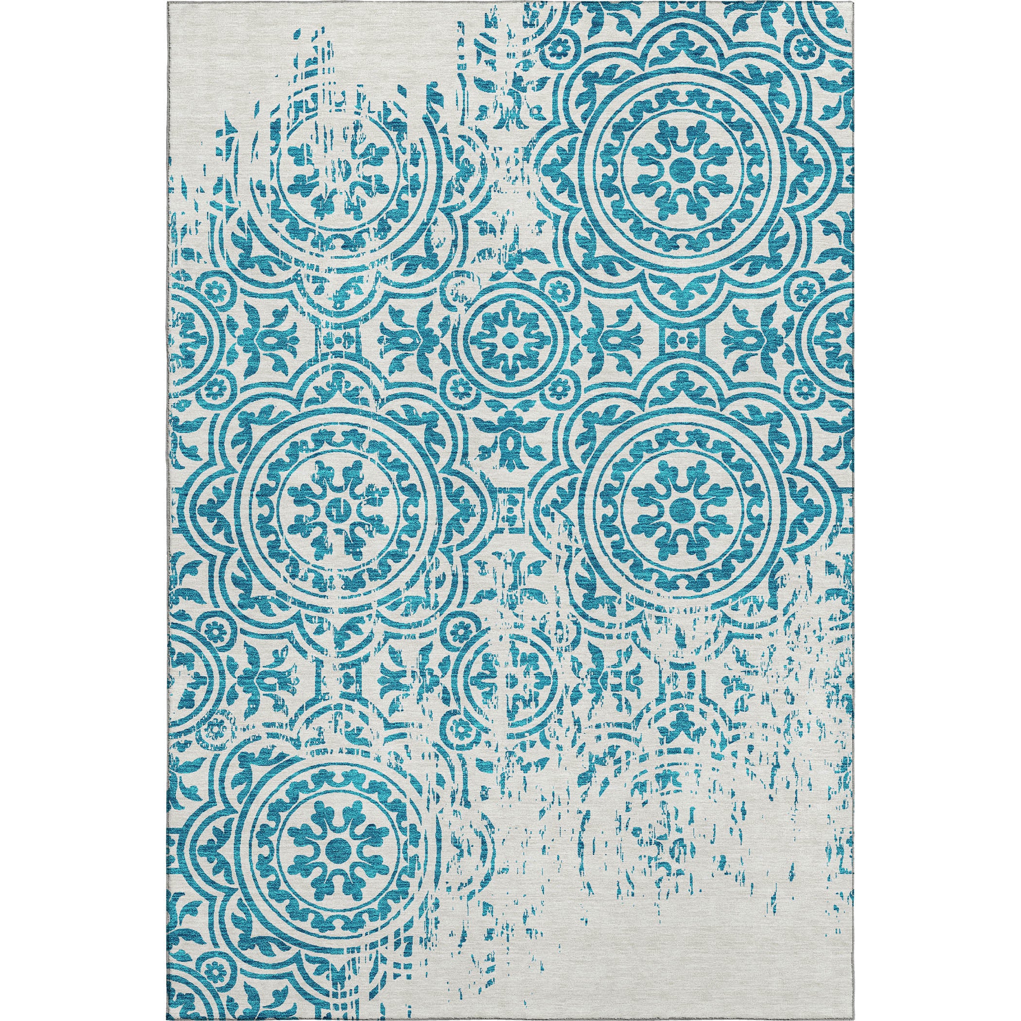 Kathmandu Machine Washable Transitional Teal Rug 2'6" x 3'10" #shape_Rectangle