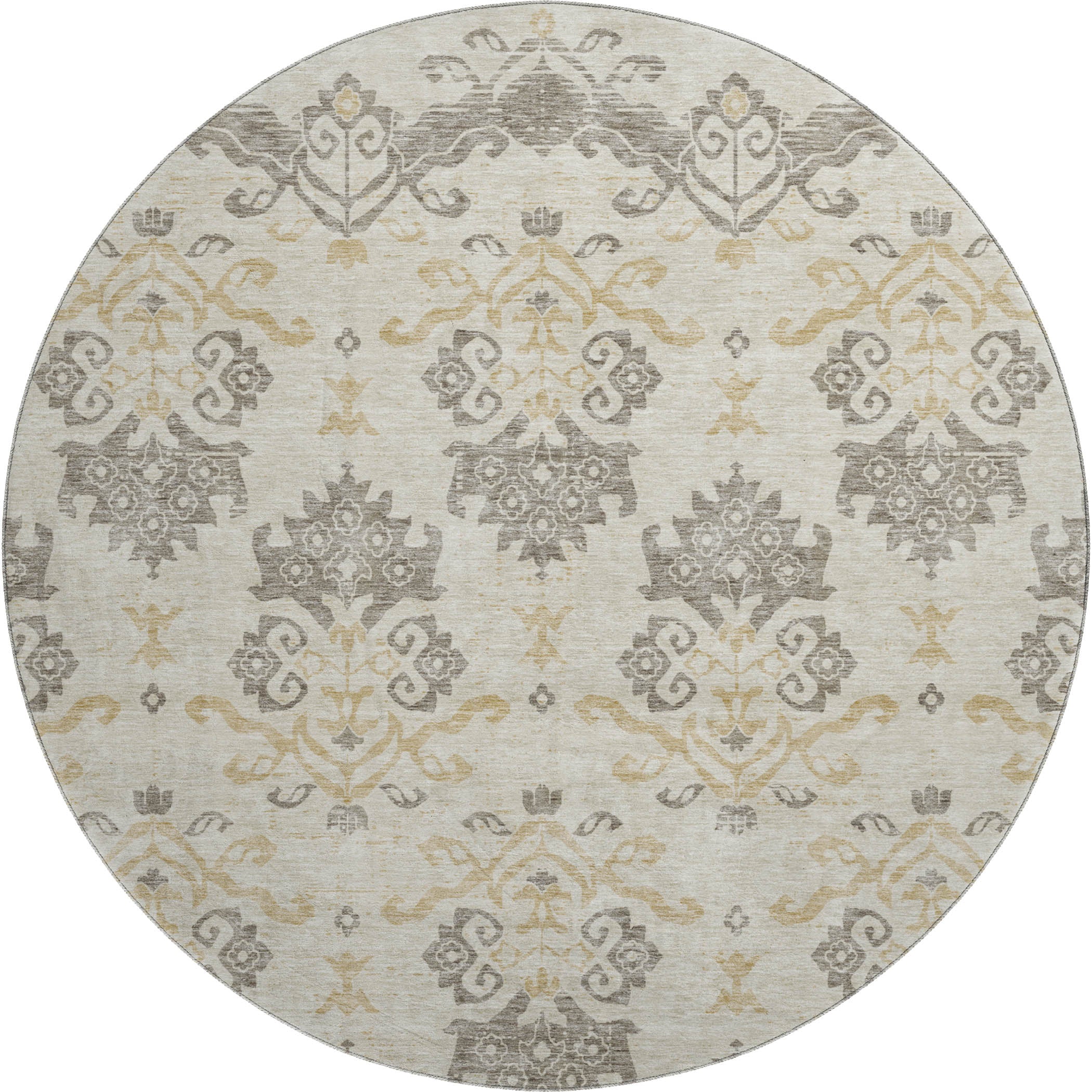 Sarajevo Machine Washable Transitional Beige Brown Rug 8' x 8' #shape_Round