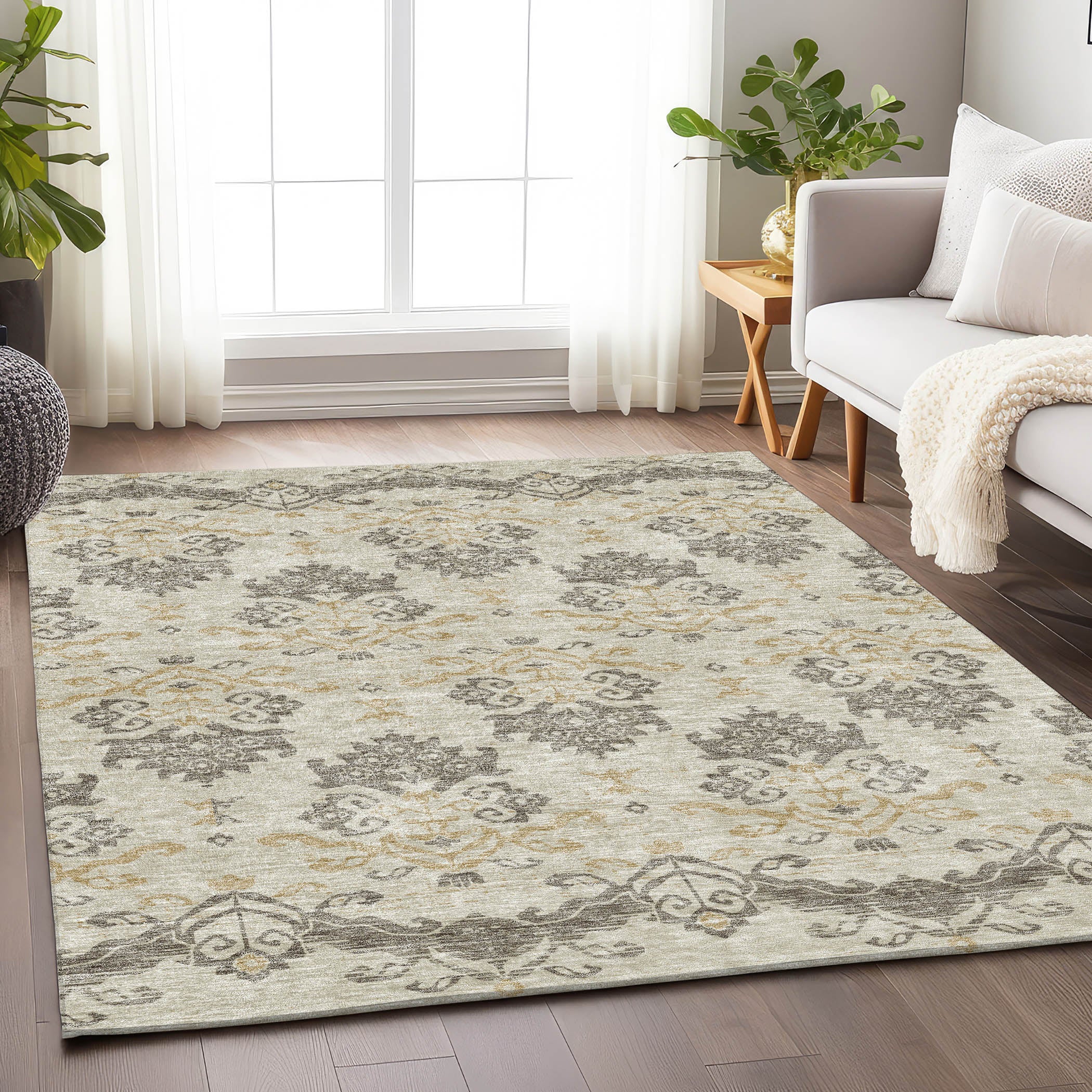 Sarajevo Machine Washable Transitional Beige Brown Rug 2'6" x 3'10" #shape_Rectangle