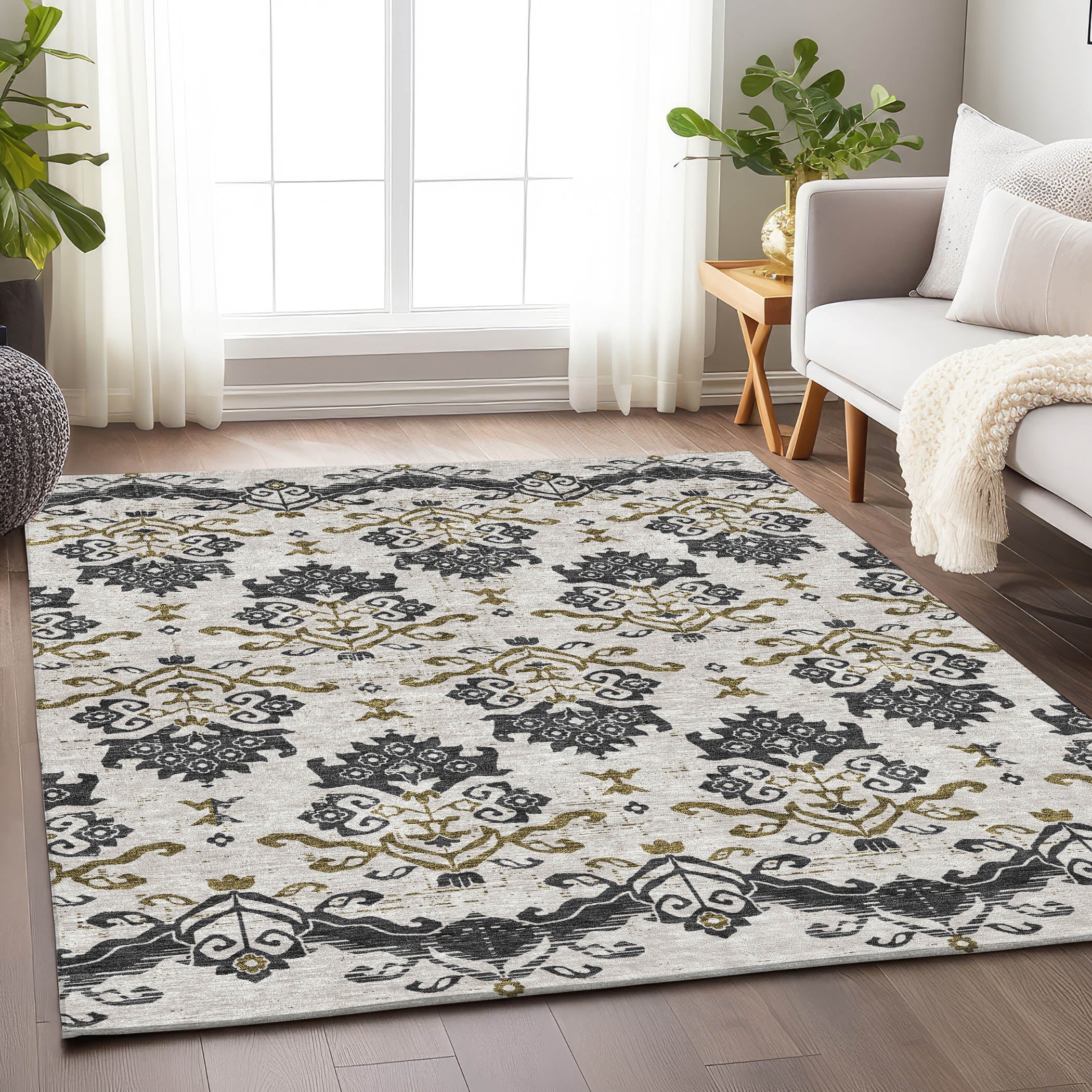Sarajevo Machine Washable Transitional Black Rug 2'6" x 3'10" #shape_Rectangle