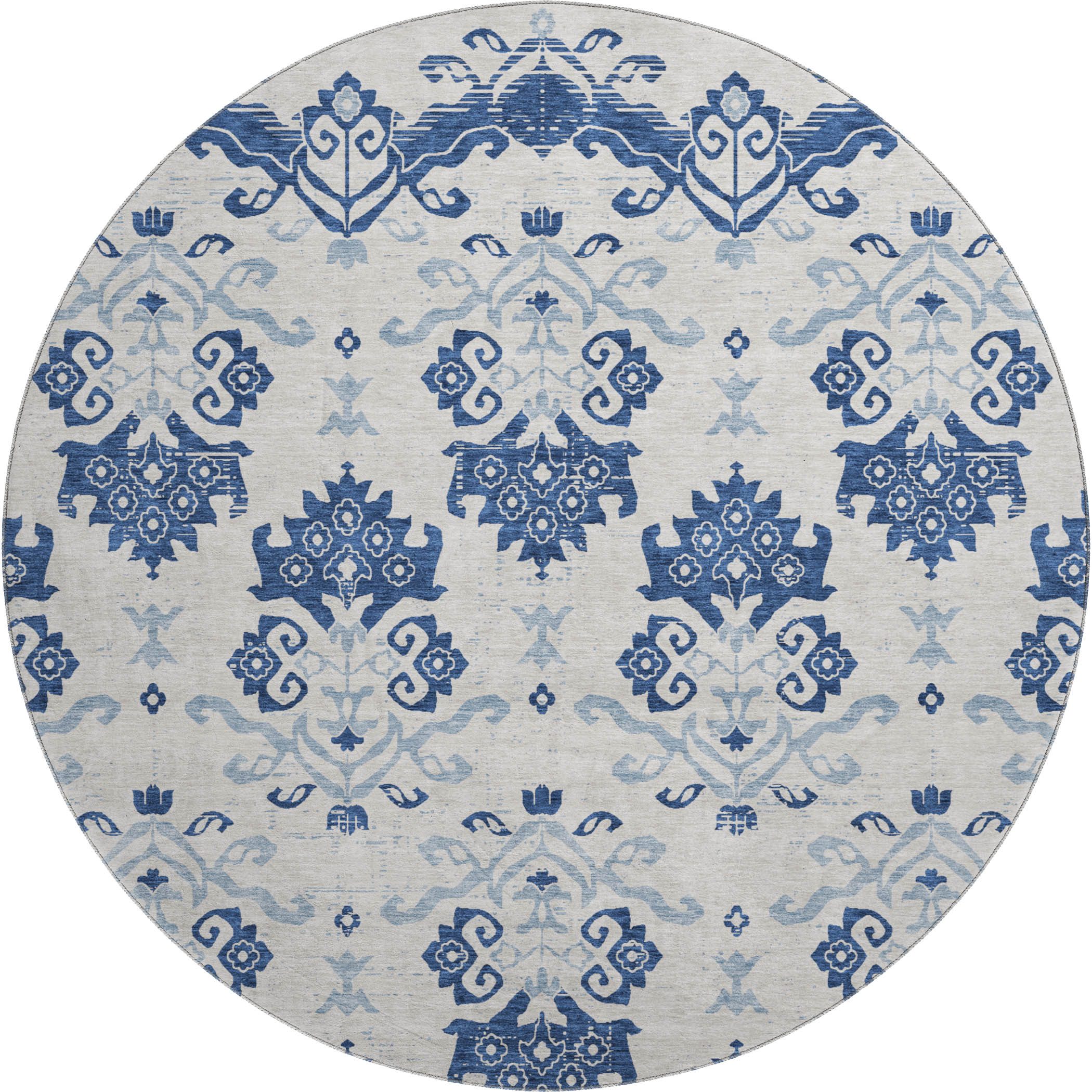 Sarajevo Machine Washable Transitional Navy Blue Rug 8' x 8' #shape_Round