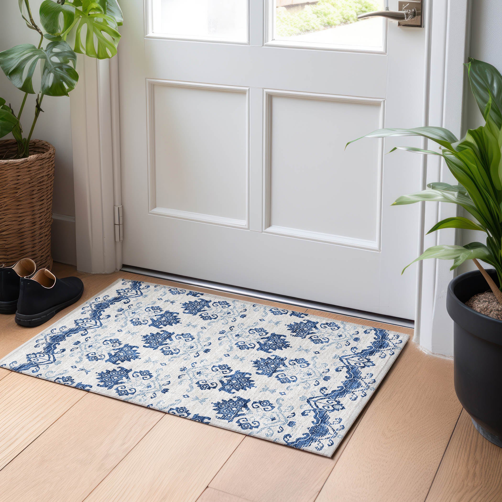 Sarajevo Machine Washable Transitional Navy Blue Rug 1'8" x 2'6" #shape_Rectangle