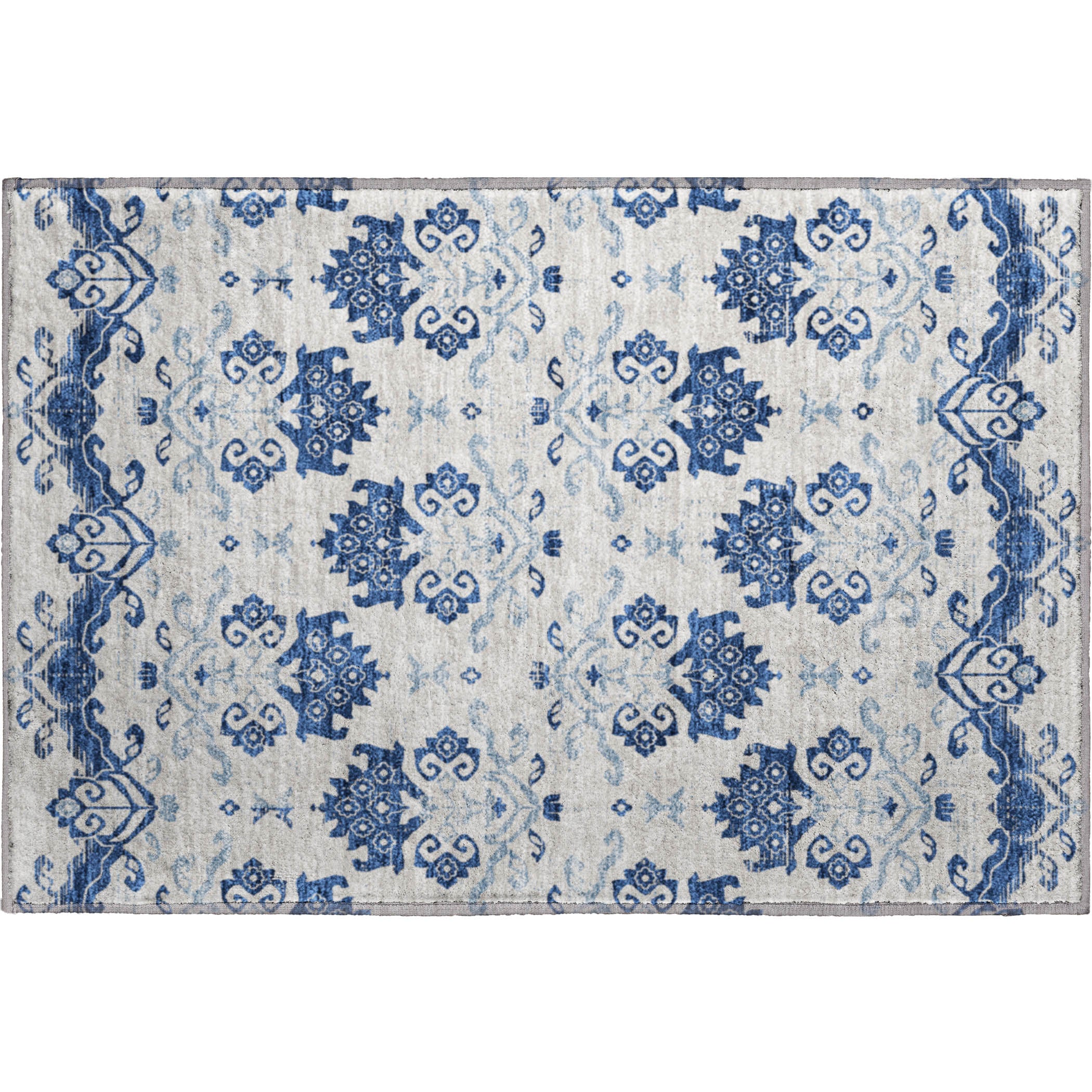 Sarajevo Machine Washable Transitional Navy Blue Rug 1'8" x 2'6" #shape_Rectangle