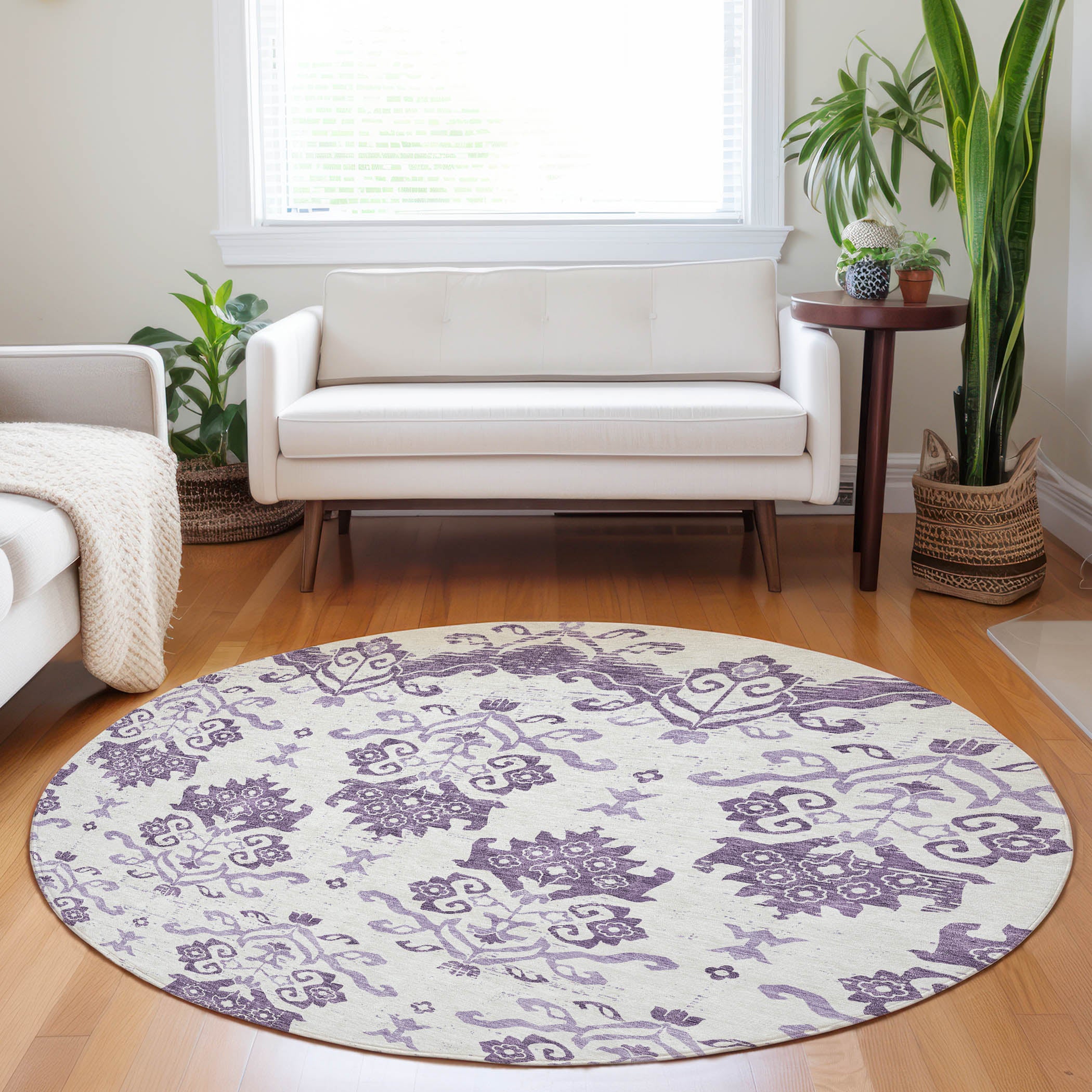 Sarajevo Machine Washable Transitional Purple Rug 8' x 8' #shape_Round
