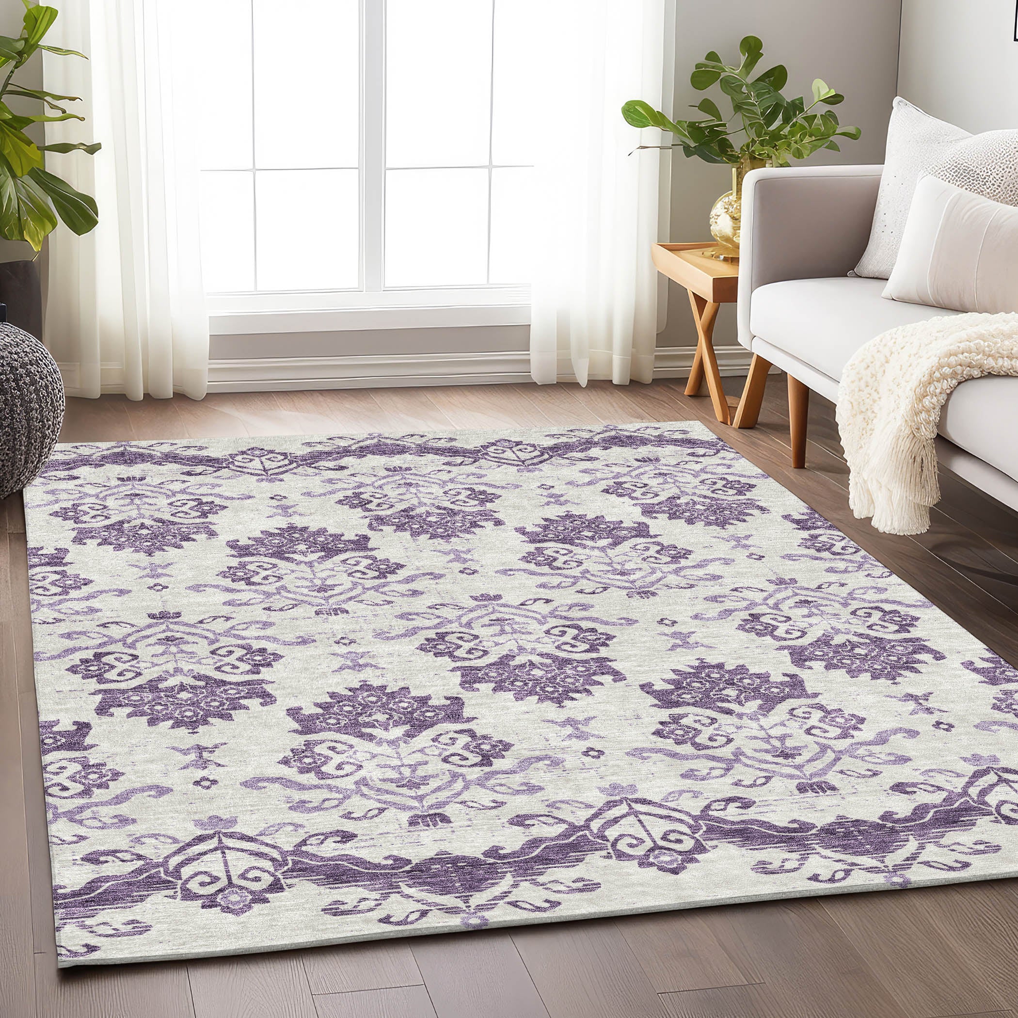 Sarajevo Machine Washable Transitional Purple Rug 2'6" x 3'10" #shape_Rectangle