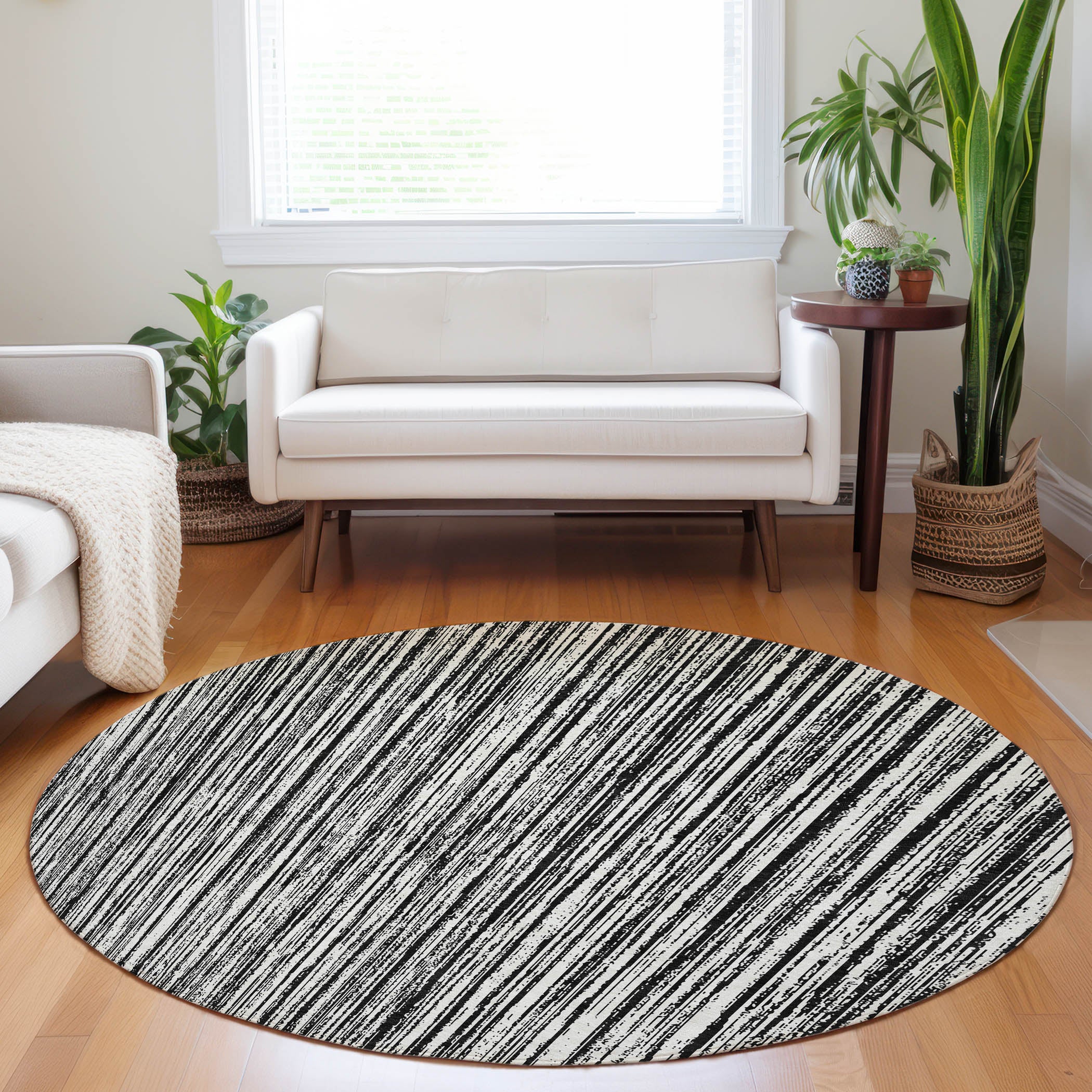 Athens Machine Washable Transitional Black Rug 8' x 8' #shape_Round
