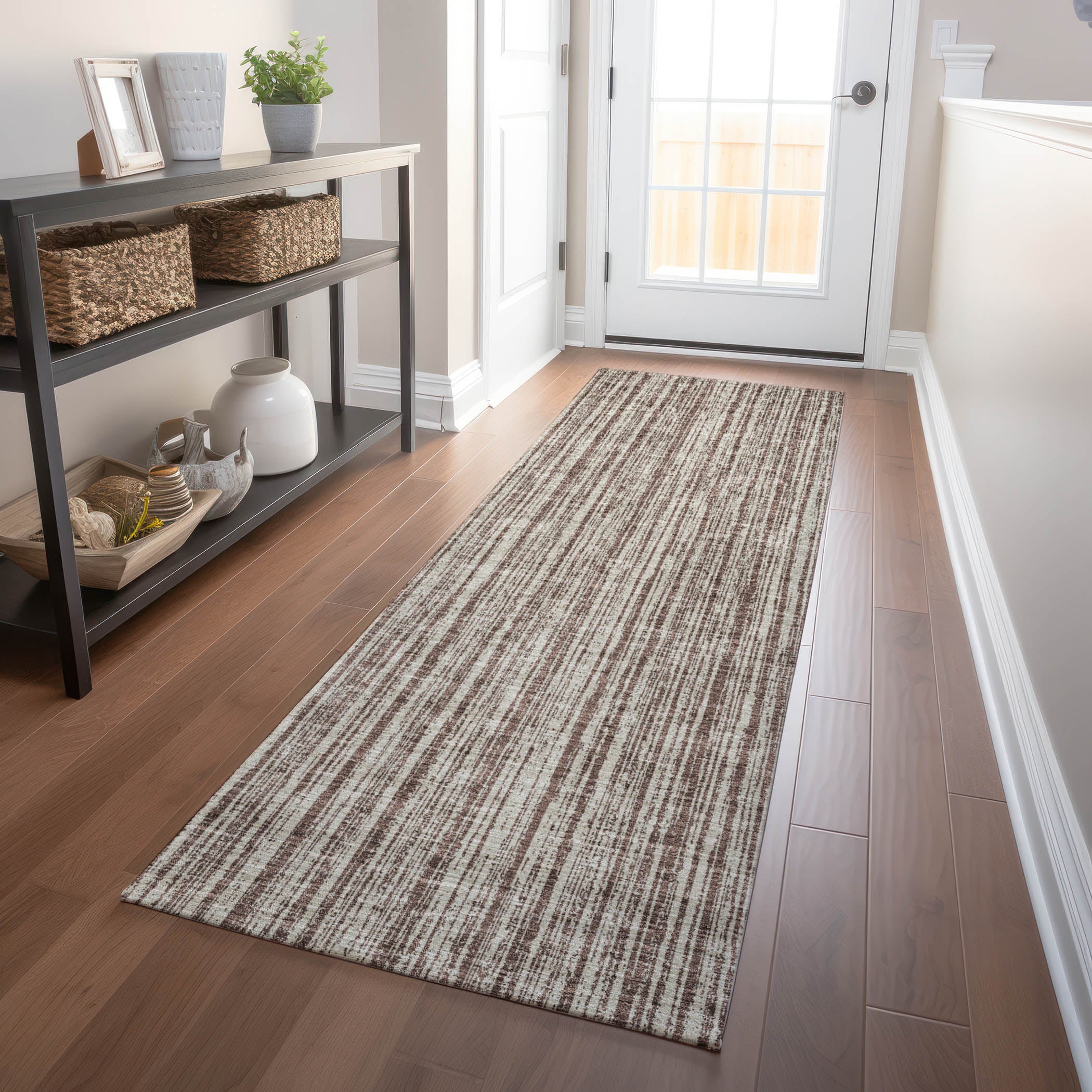 Athens Machine Washable Transitional Brown Rug 2'3" x 7'6" #shape_Runner