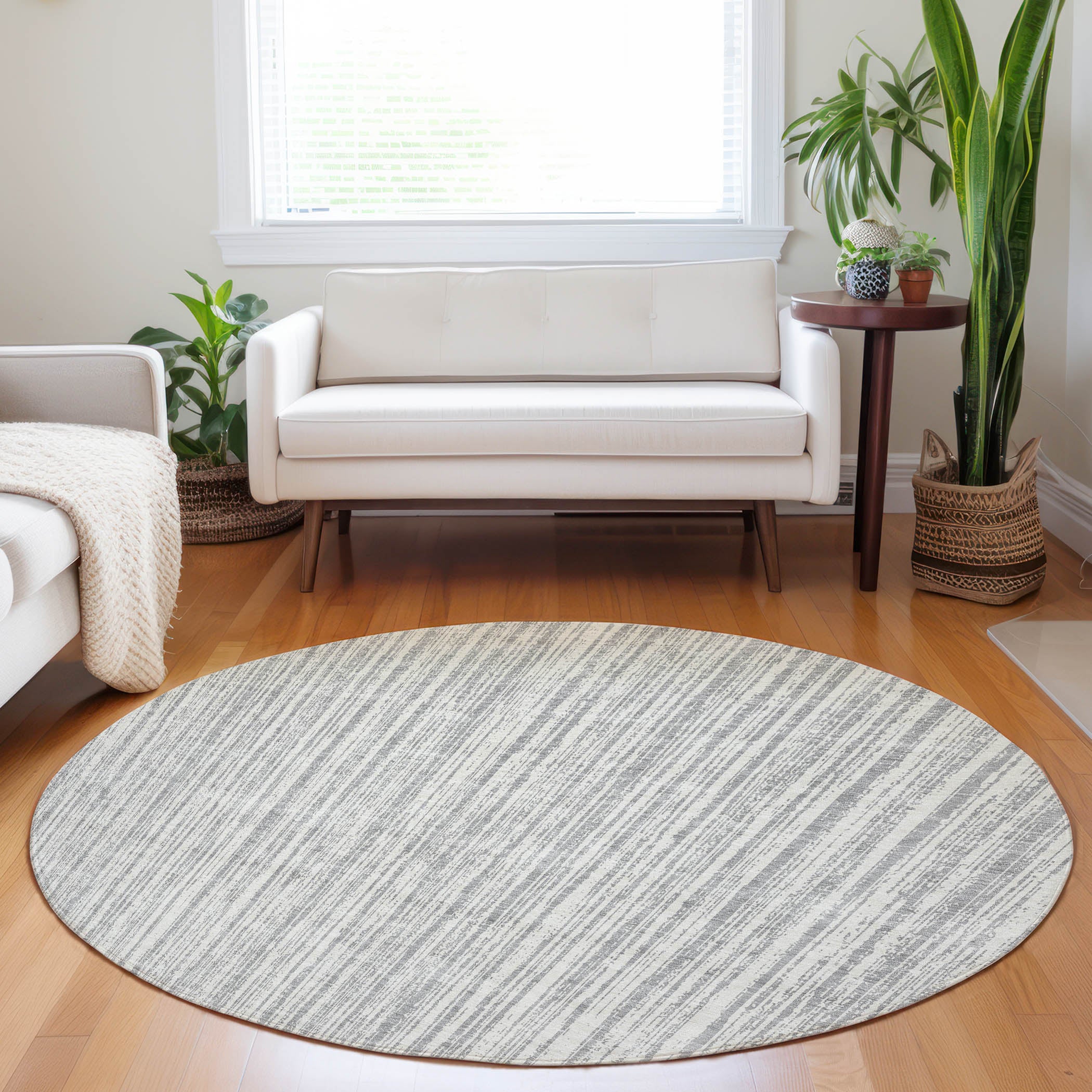 Athens Machine Washable Transitional Gray Rug 8' x 8' #shape_Round