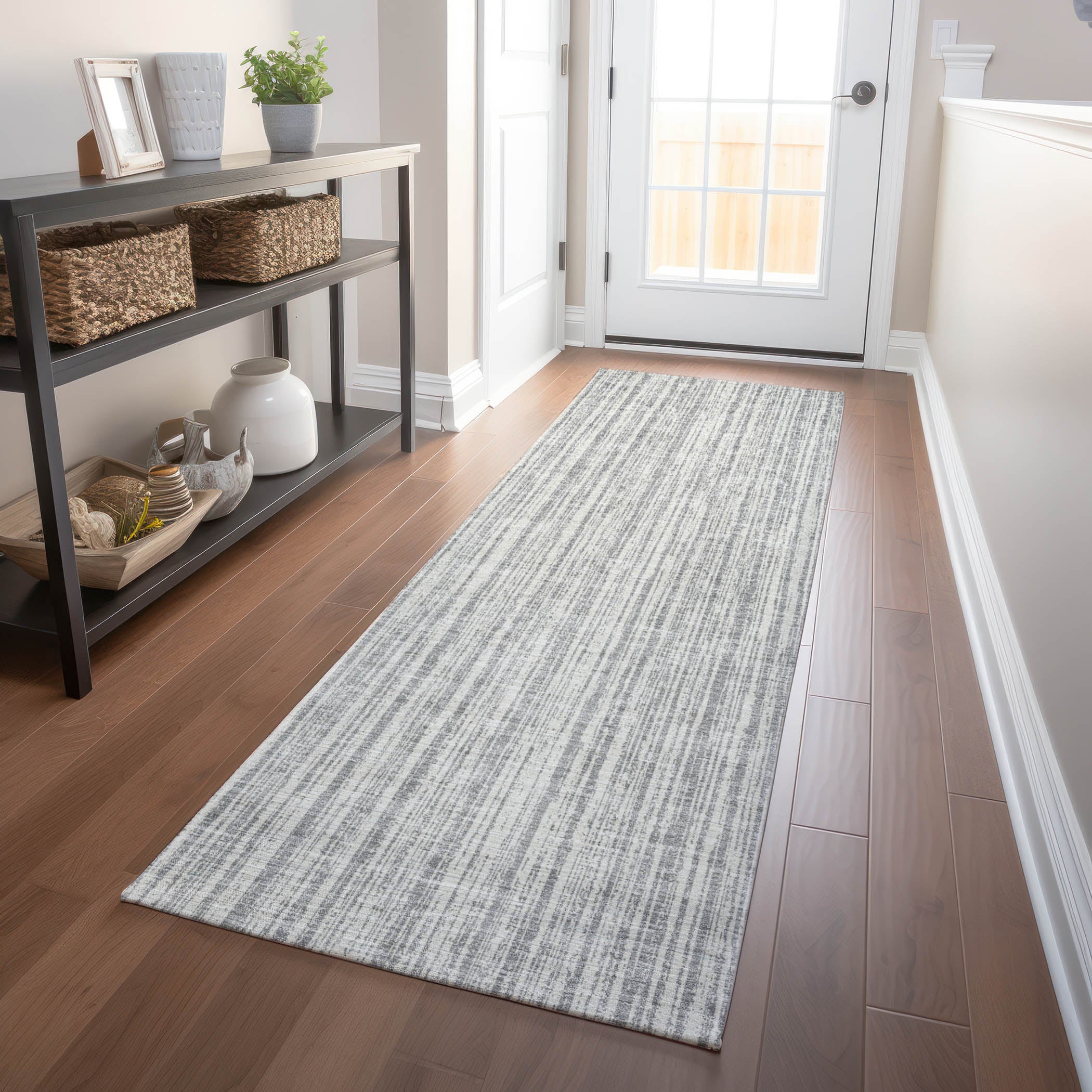 Athens Machine Washable Transitional Gray Rug 2'3" x 7'6" #shape_Runner