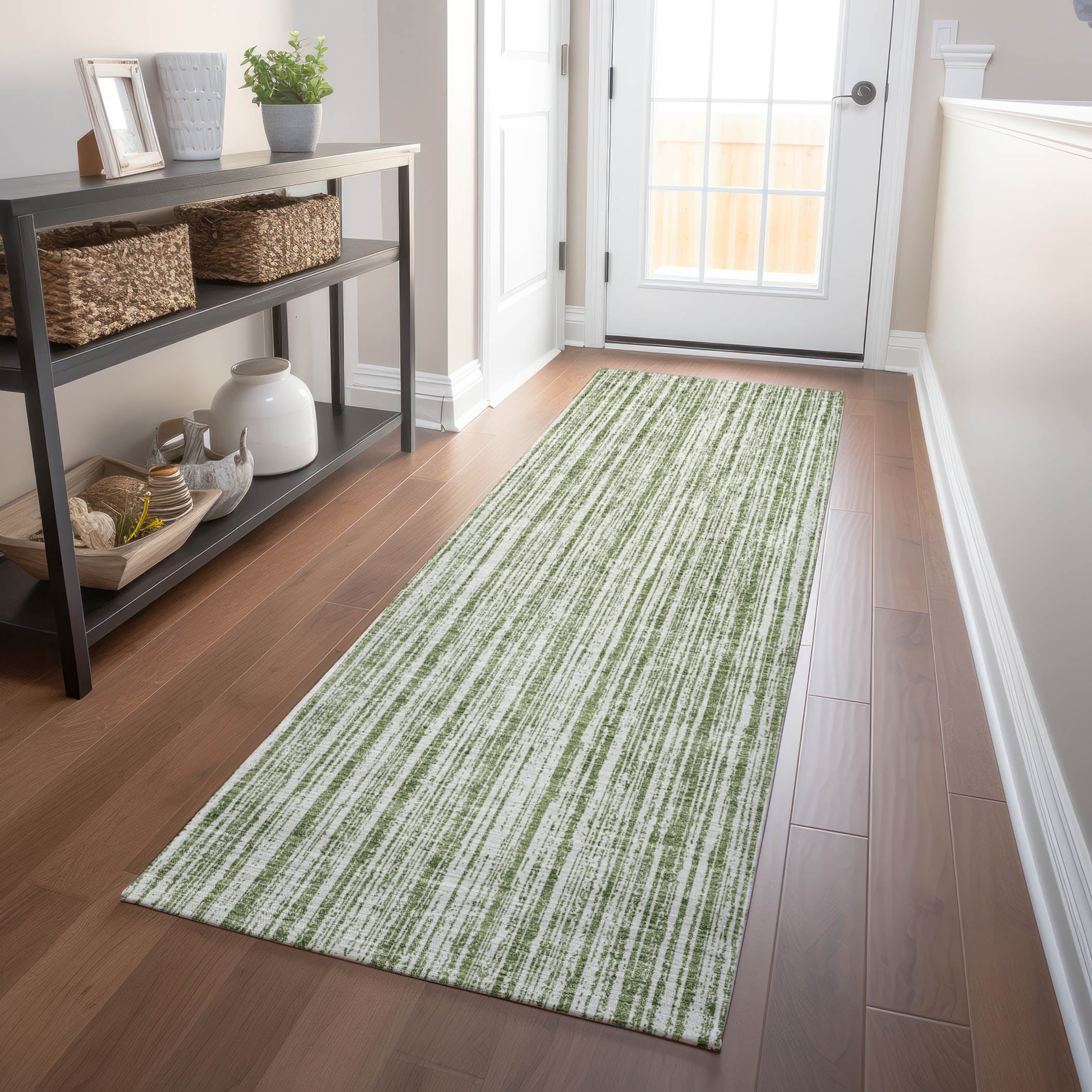 Athens Machine Washable Transitional Green Rug 2'3" x 7'6" #shape_Runner