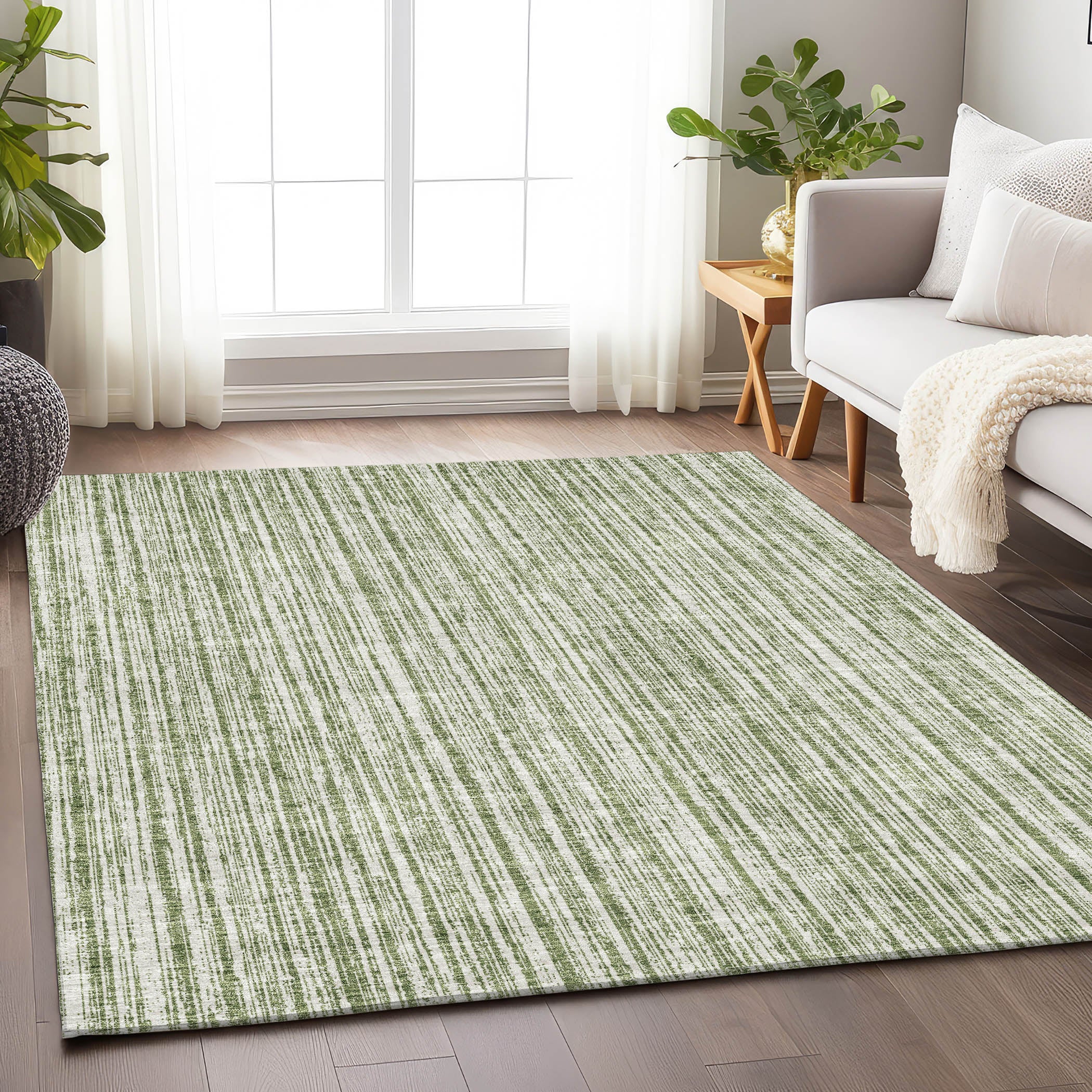 Athens Machine Washable Transitional Green Rug 2'6" x 3'10" #shape_Rectangle