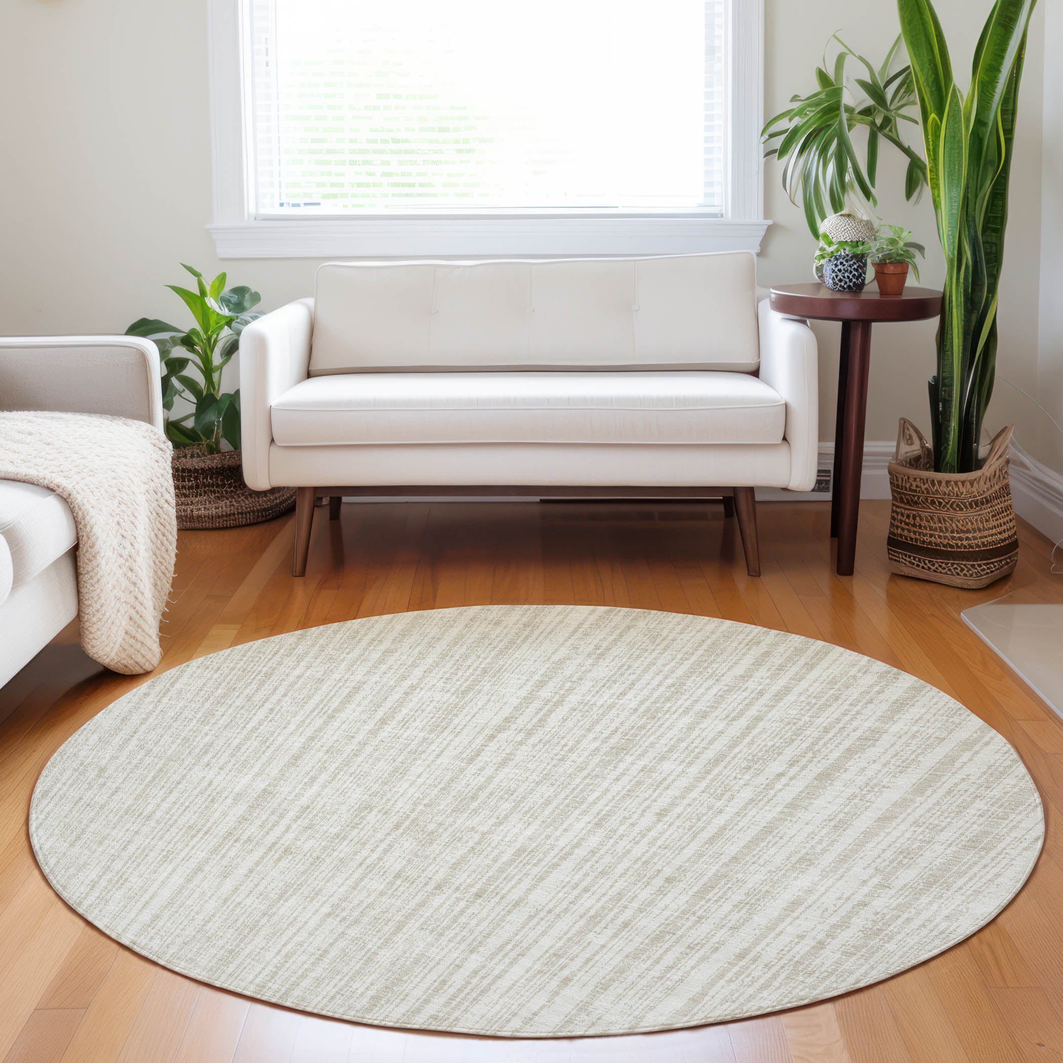 Athens Machine Washable Transitional Ivory Rug 8' x 8' #shape_Round