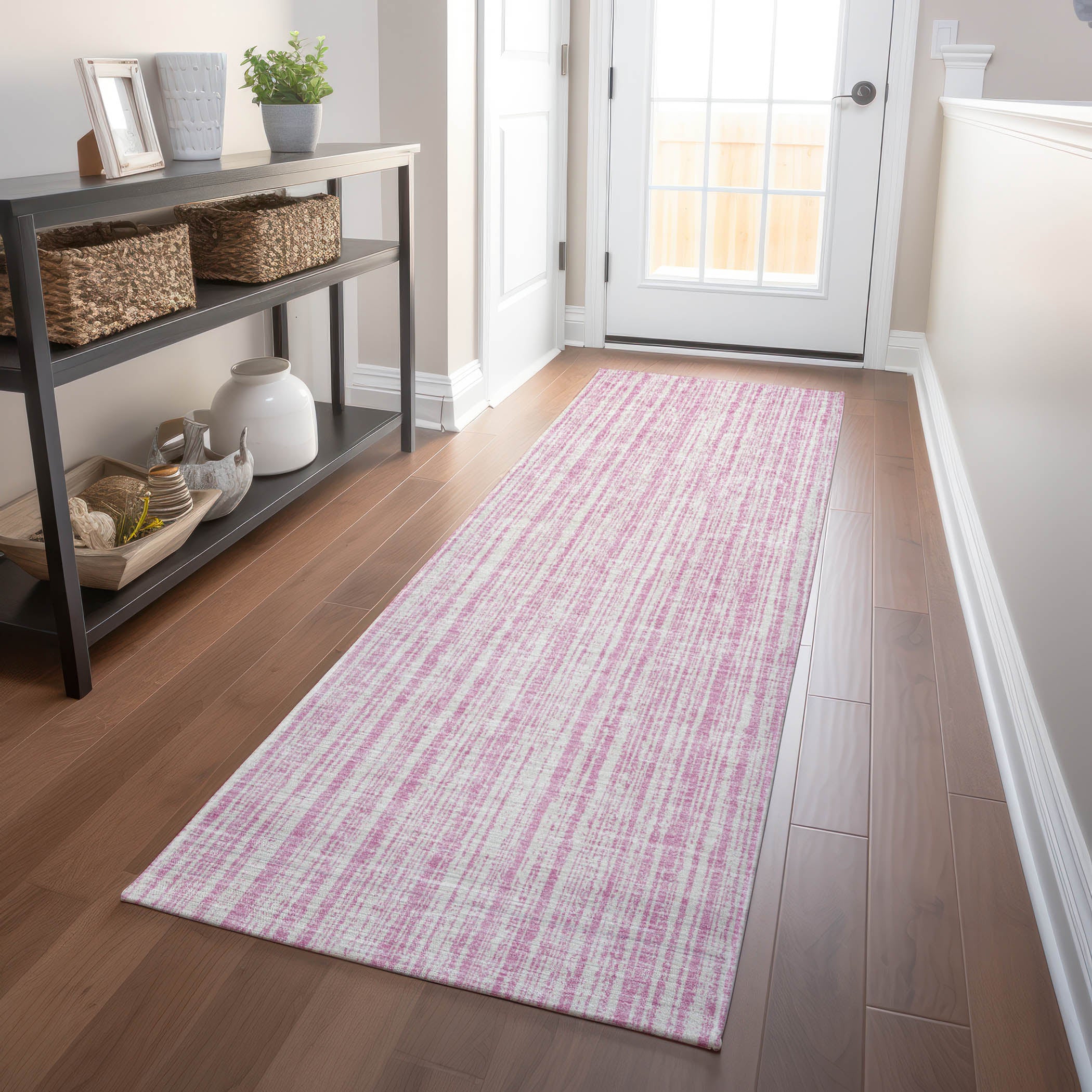 Athens Machine Washable Transitional Pink Rug 2'3" x 7'6" #shape_Runner