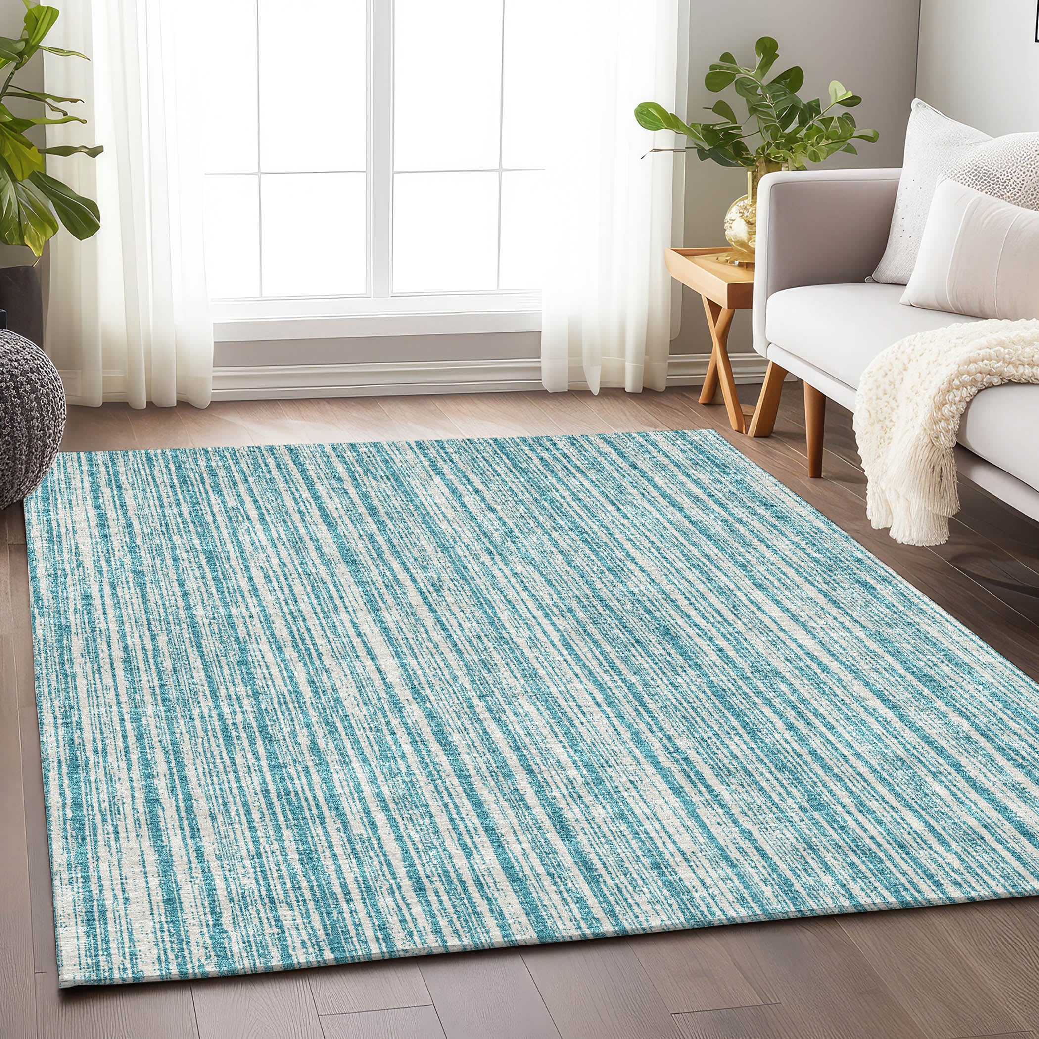 Athens Machine Washable Transitional Teal Rug 2'6" x 3'10" #shape_Rectangle
