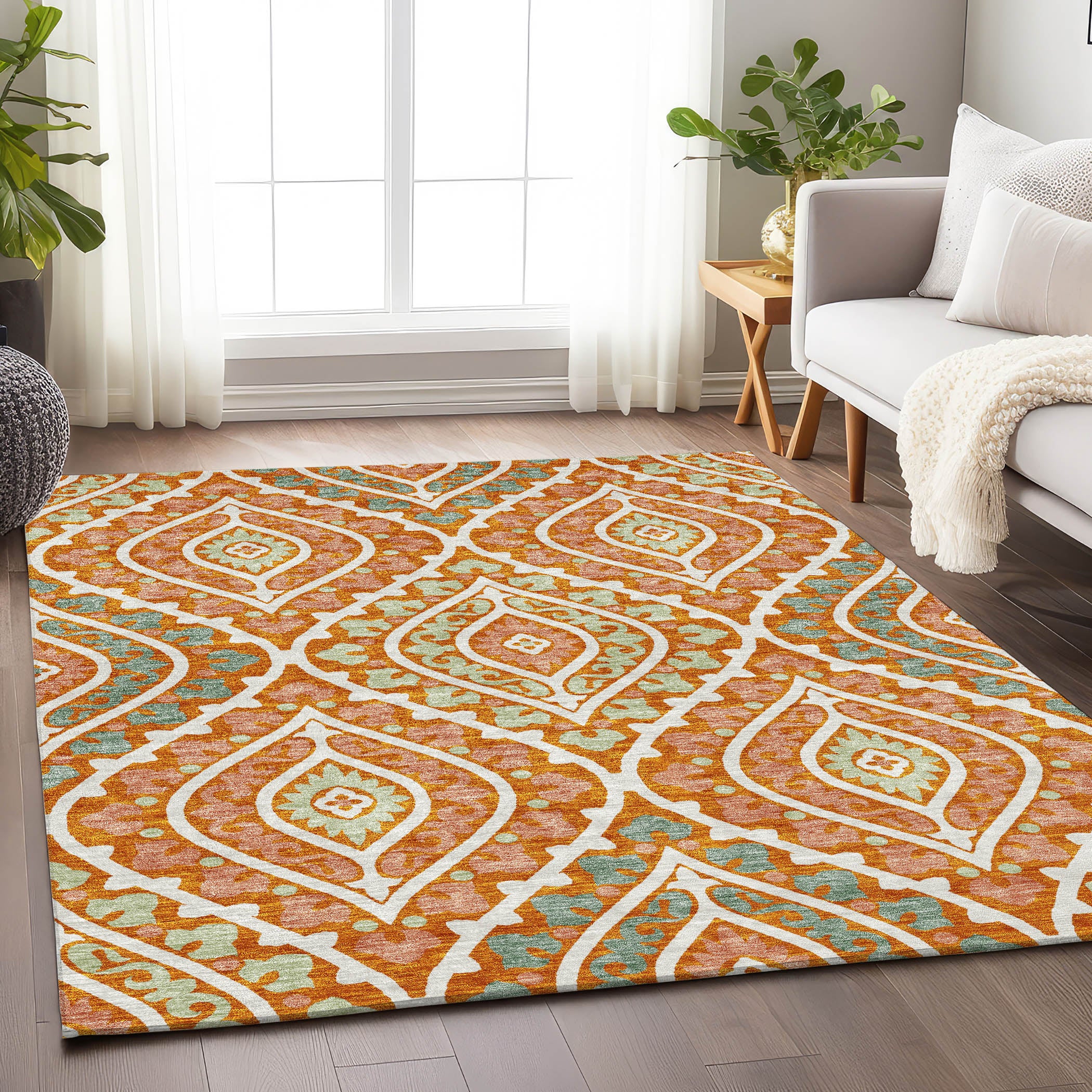 Havana Machine Washable Transitional Orange Rug 2'6" x 3'10" #shape_Rectangle