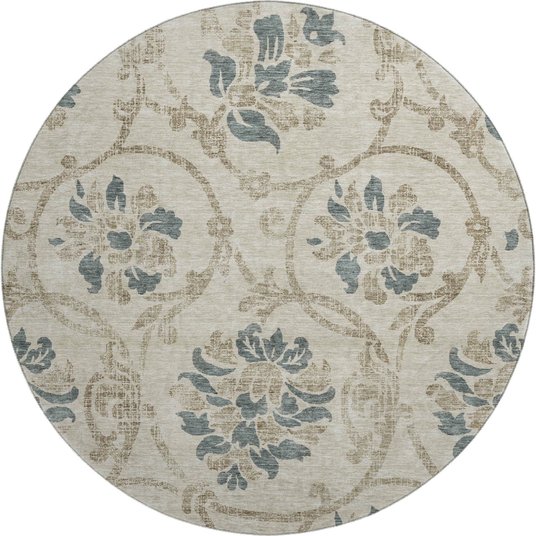 Kathmandu Machine Washable Traditional Beige Brown Rug 8' x 8' #shape_Round