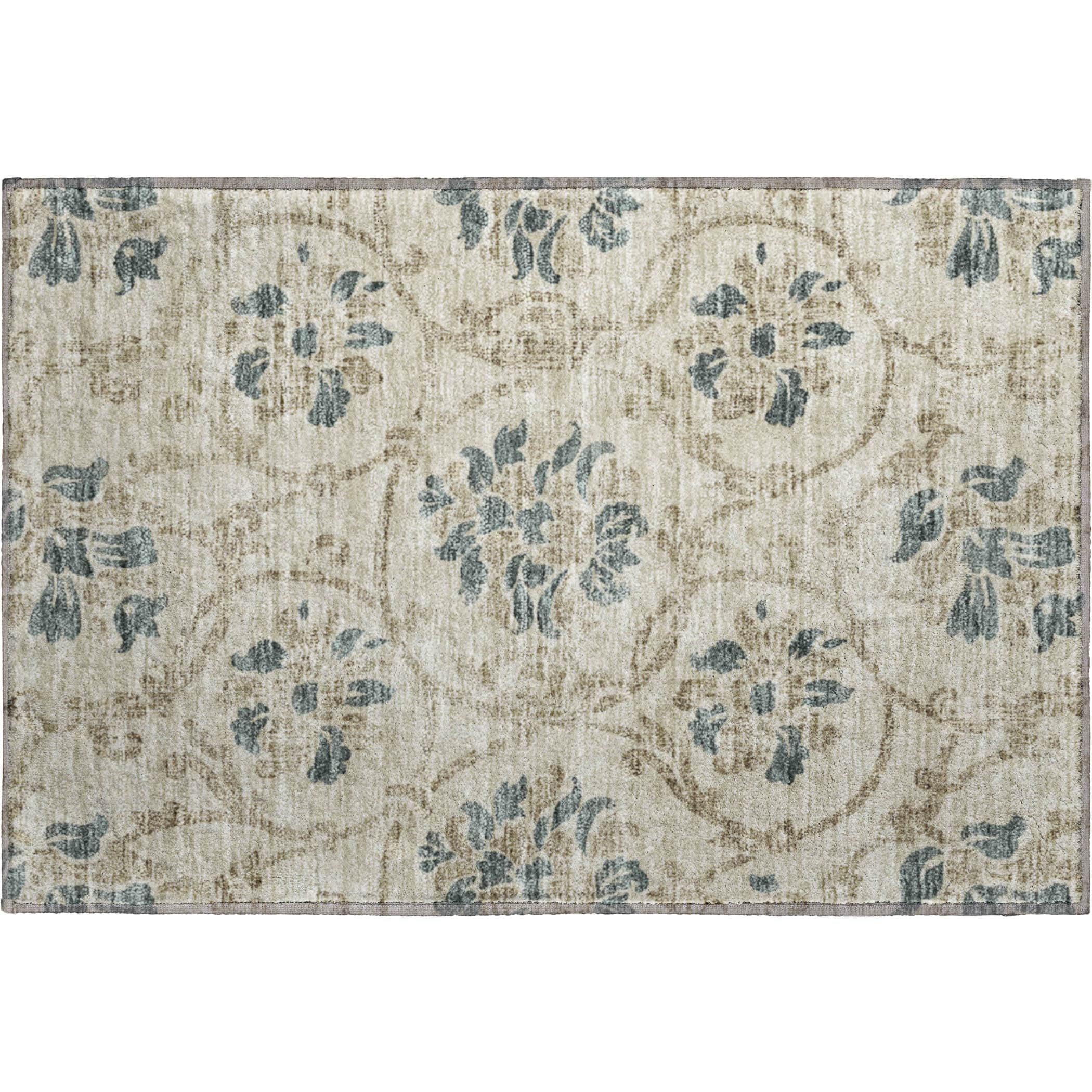 Kathmandu Machine Washable Traditional Beige Brown Rug 1'8" x 2'6" #shape_Rectangle