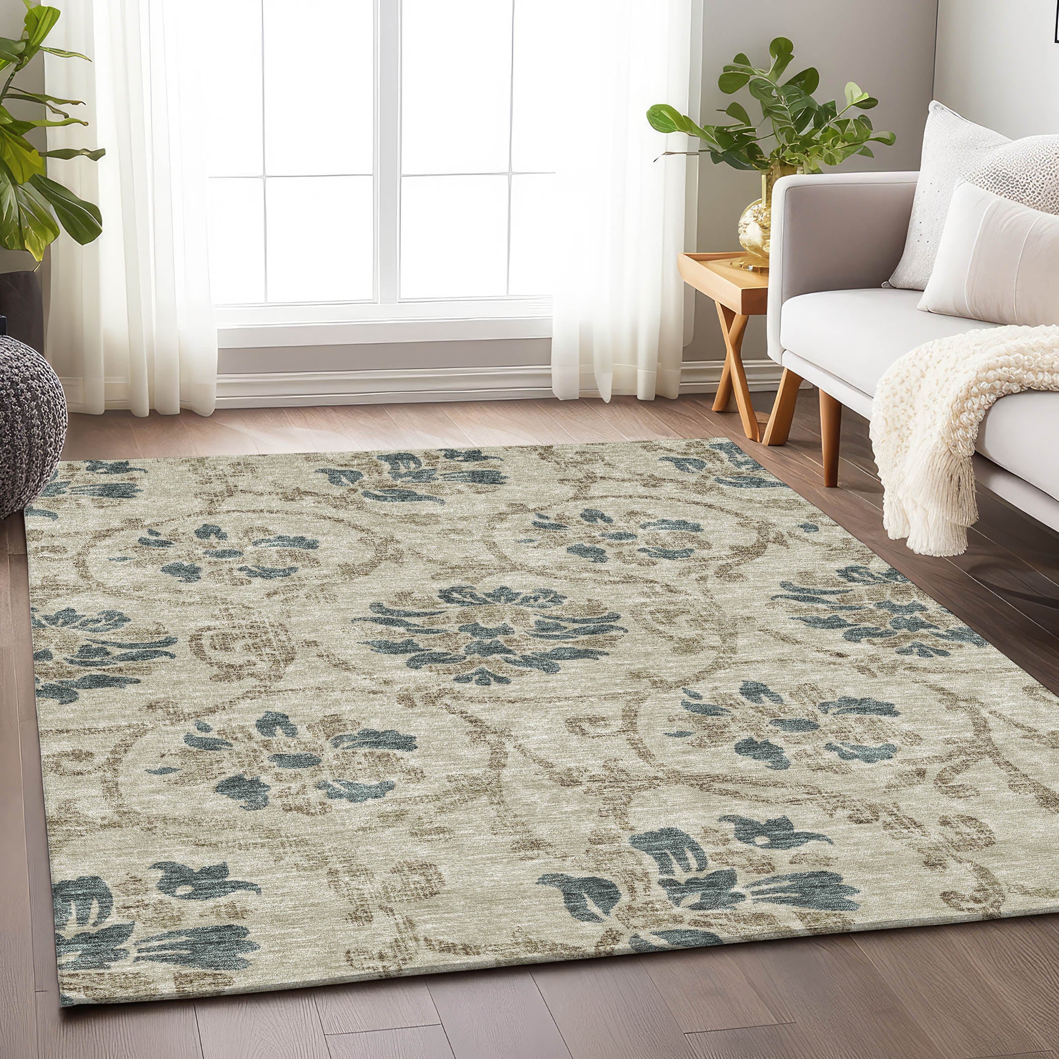 Kathmandu Machine Washable Traditional Beige Brown Rug 2'6" x 3'10" #shape_Rectangle
