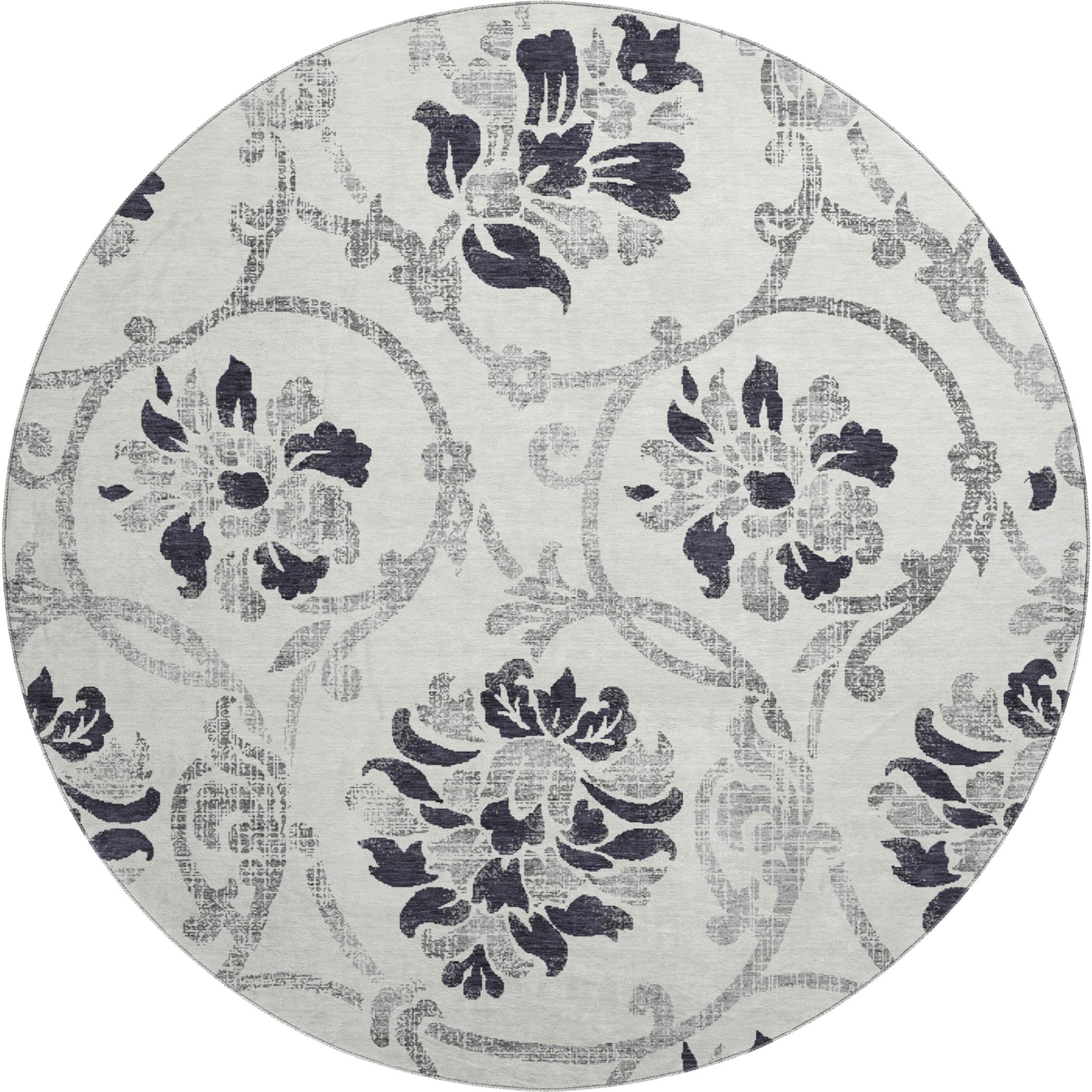 Kathmandu Machine Washable Traditional Black Rug 8' x 8' #shape_Round