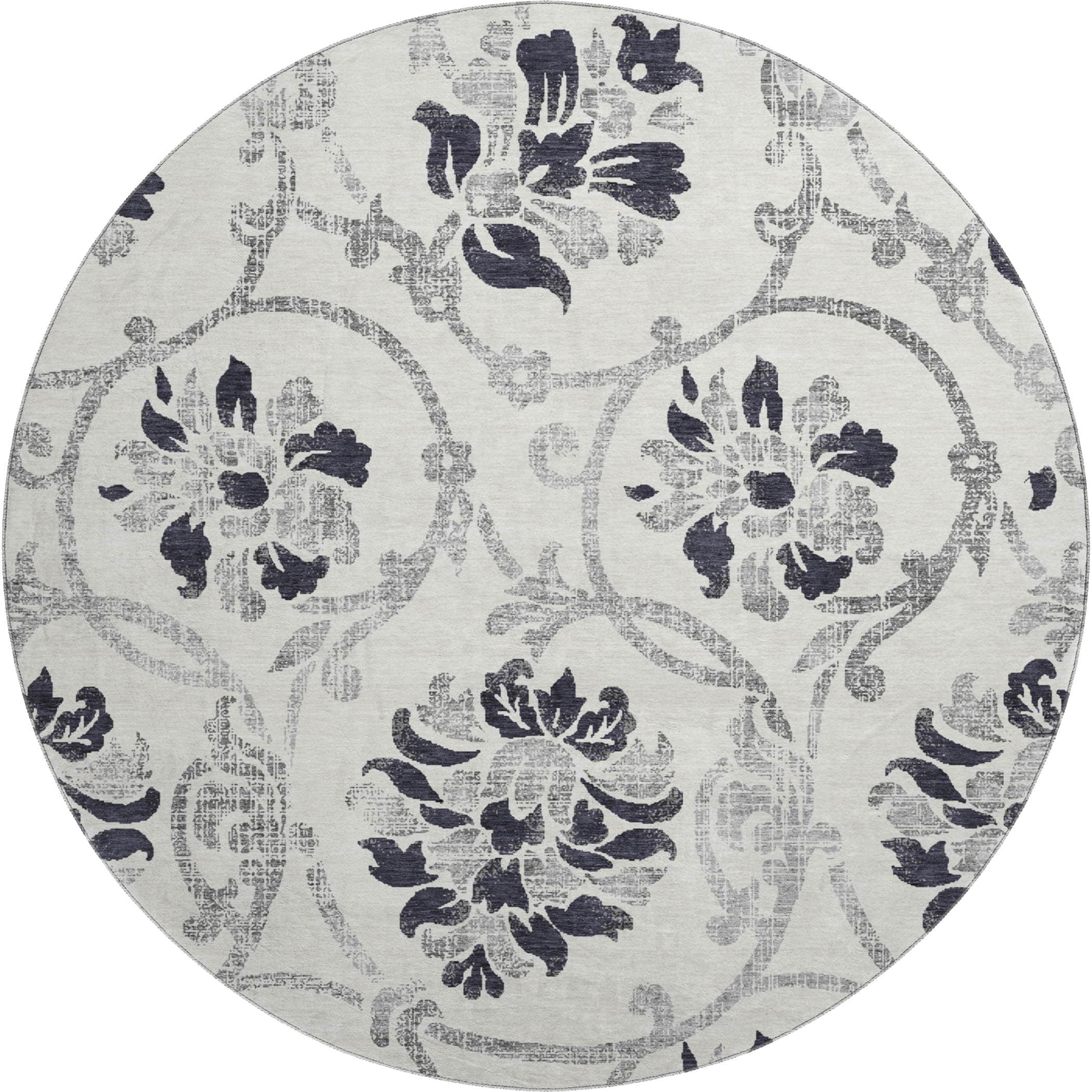 Kathmandu Machine Washable Traditional Black Rug 8' x 8' #shape_Round