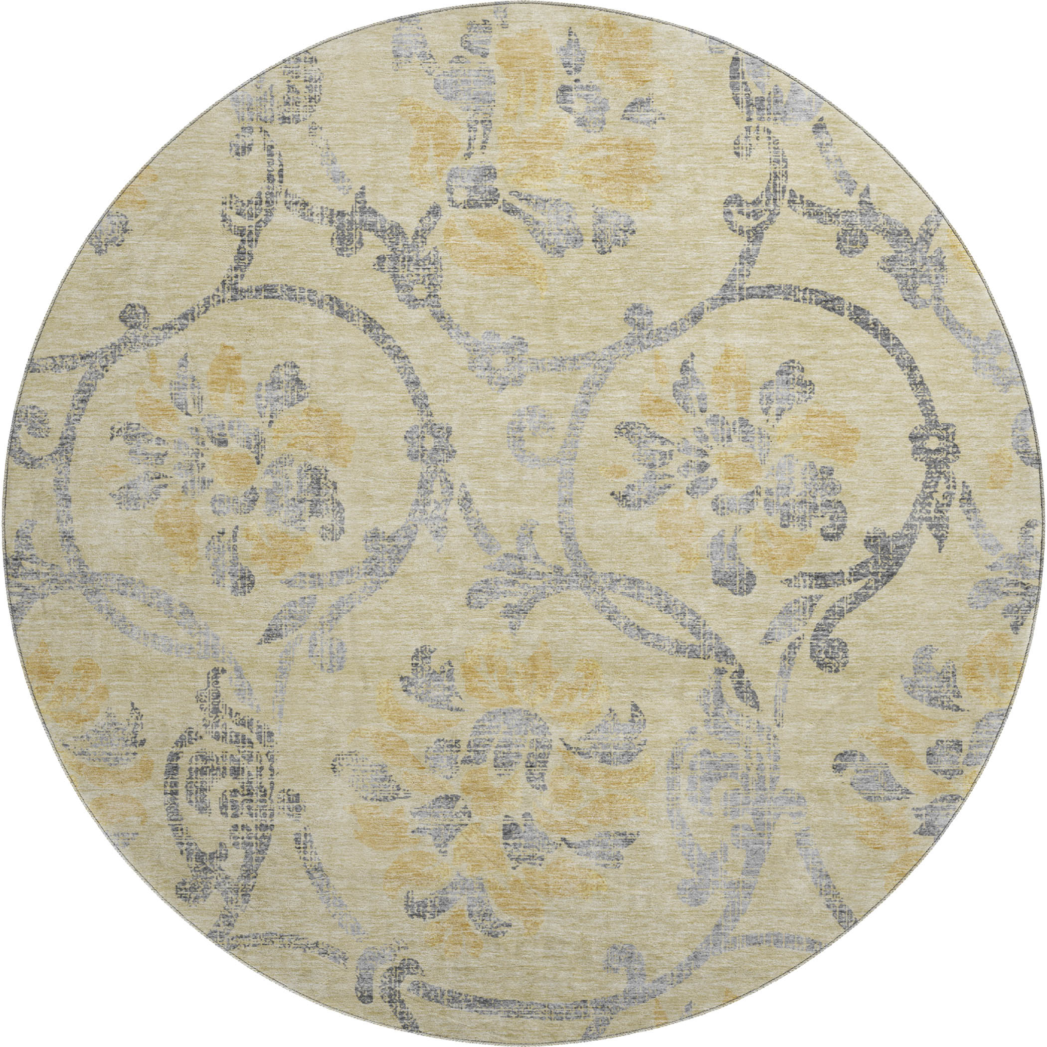 Kathmandu Machine Washable Traditional Gold Rug 8' x 8' #shape_Round