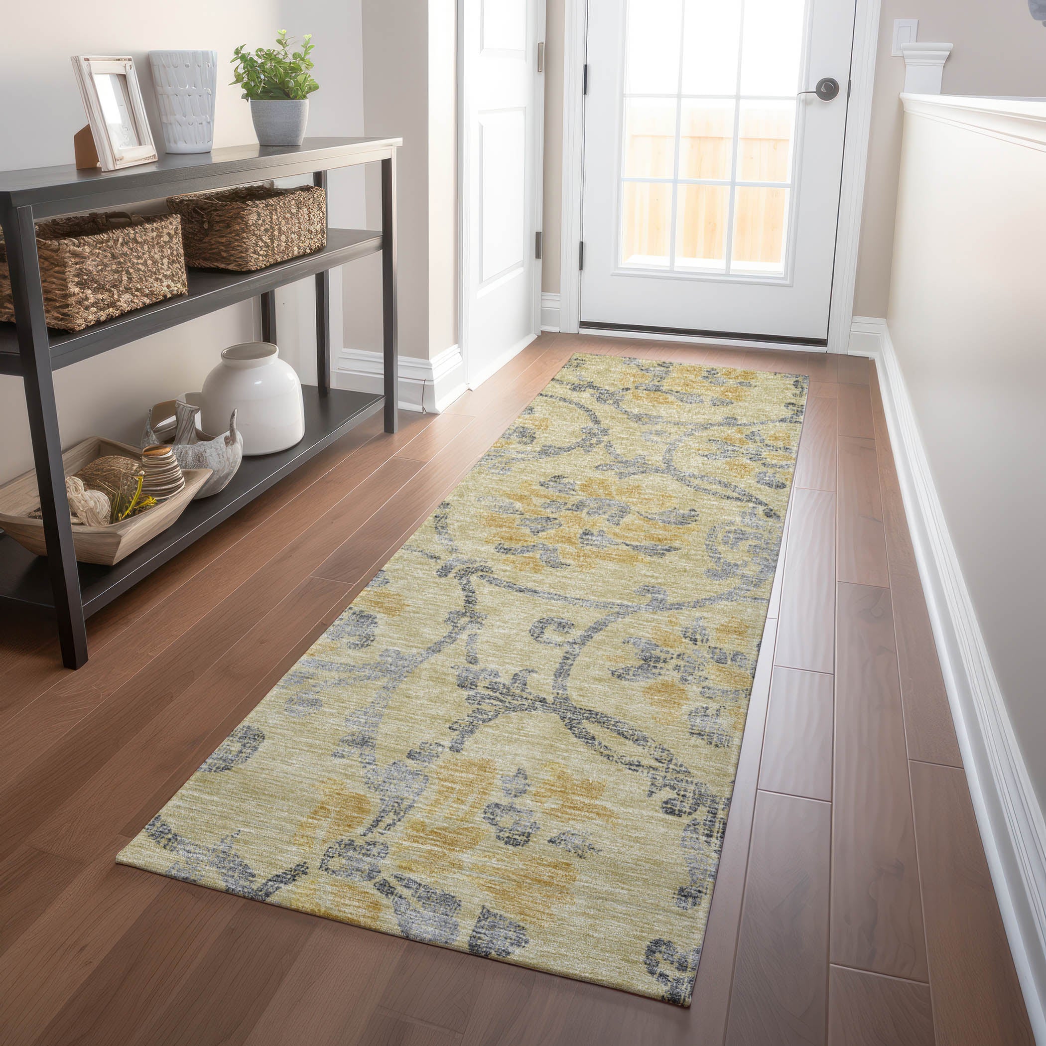 Kathmandu Machine Washable Traditional Gold Rug 2'3" x 7'6" #shape_Runner