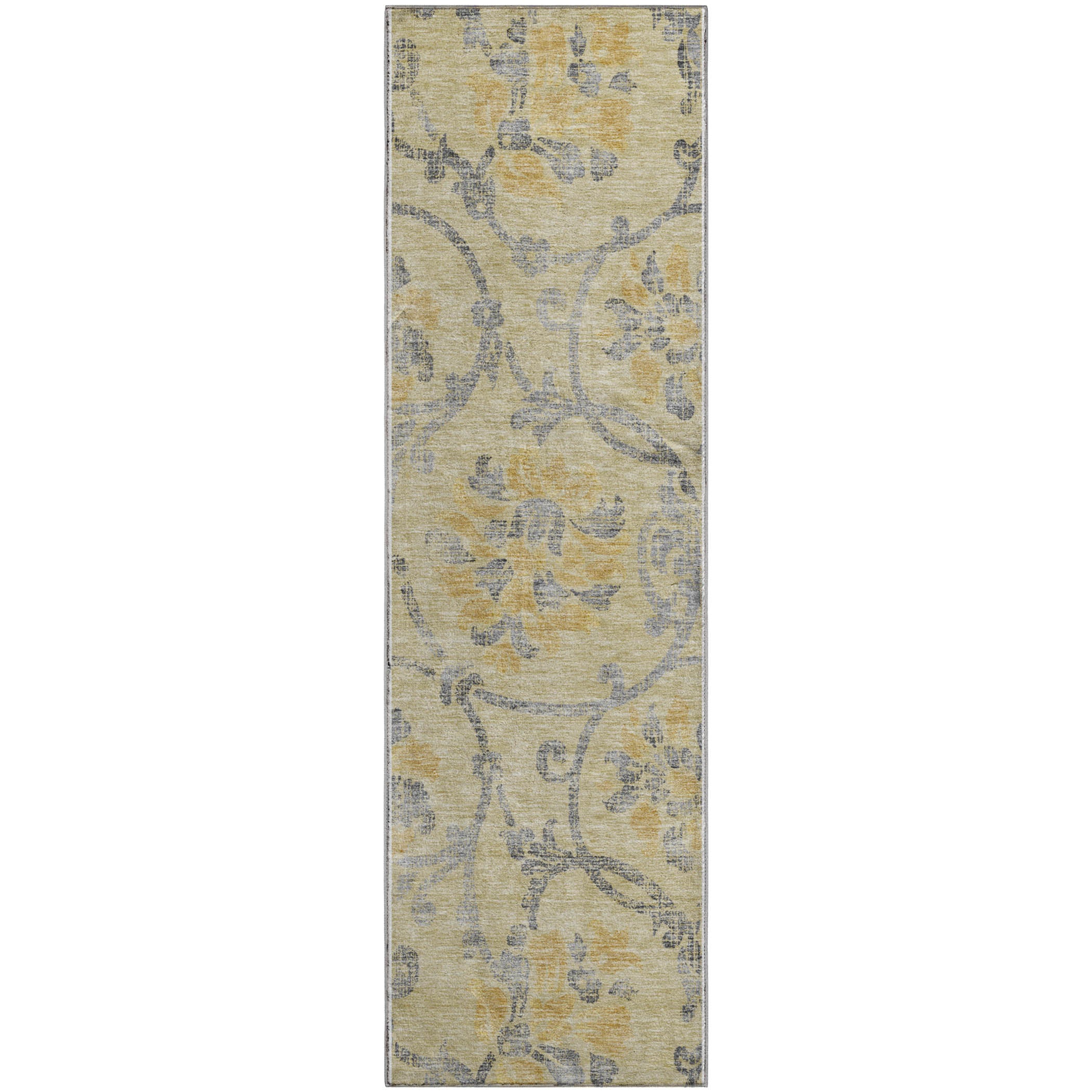 Kathmandu Machine Washable Traditional Gold Rug 2'3" x 7'6" #shape_Runner