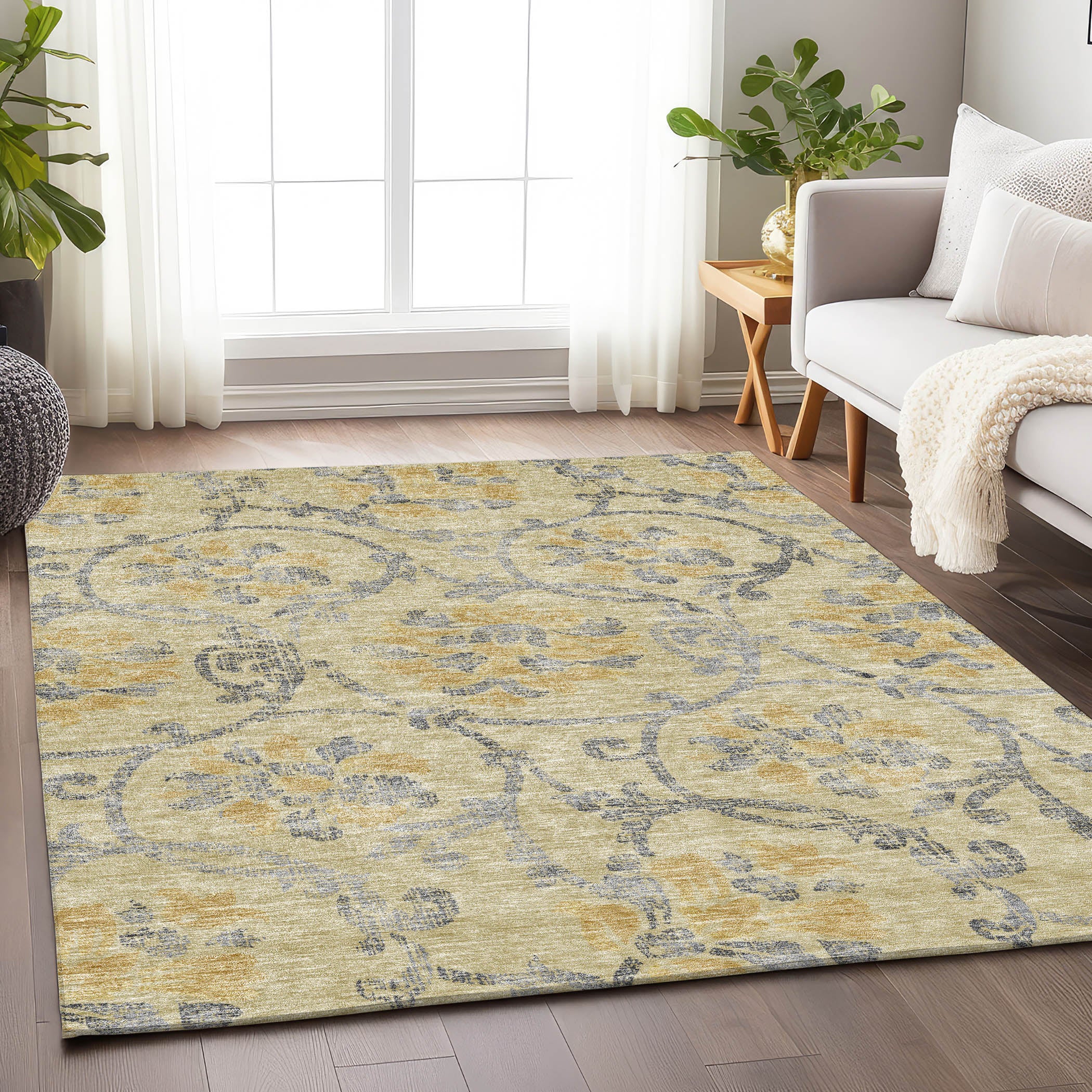 Kathmandu Machine Washable Traditional Gold Rug 2'6" x 3'10" #shape_Rectangle