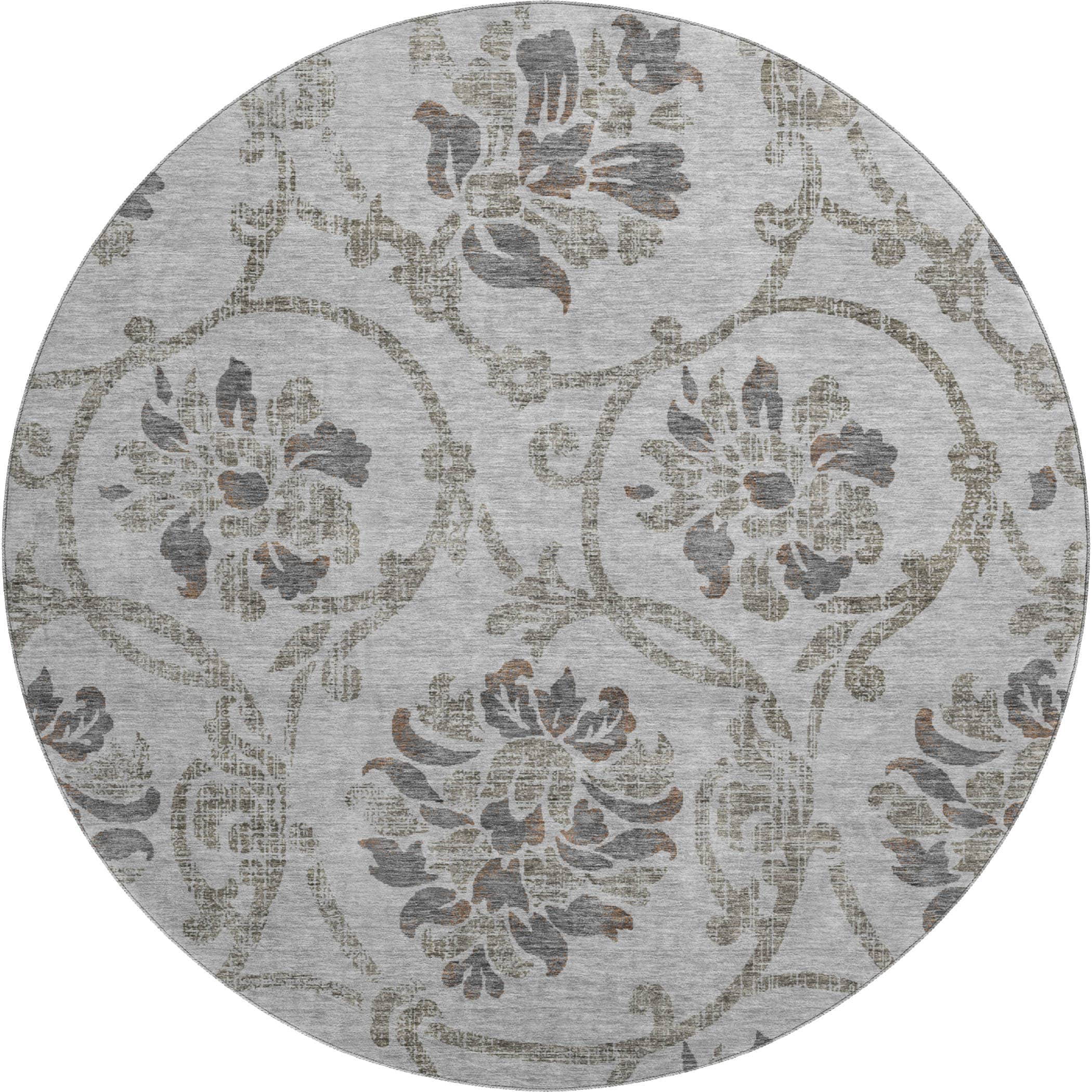 Kathmandu Machine Washable Traditional Gray Rug 8' x 8' #shape_Round