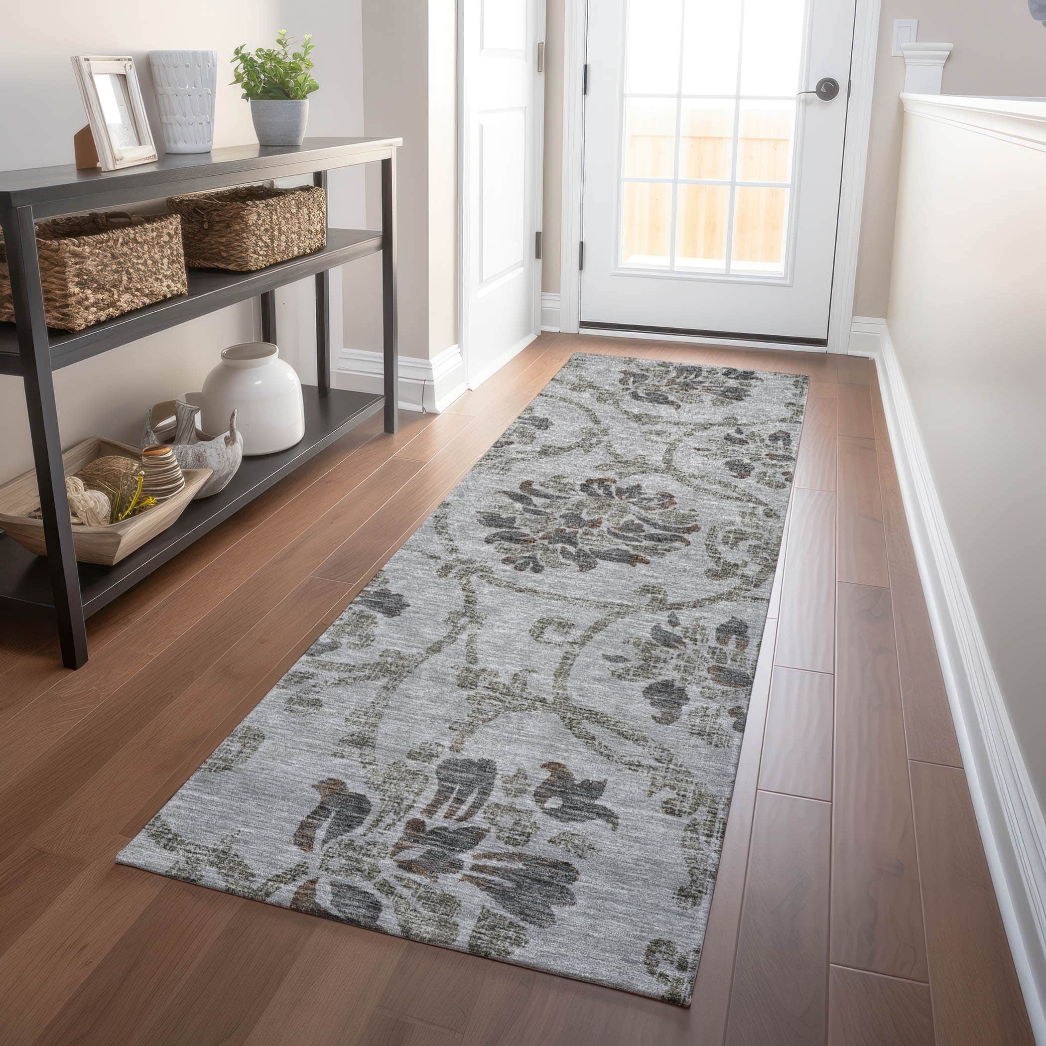 Kathmandu Machine Washable Traditional Gray Rug 2'3" x 7'6" #shape_Runner