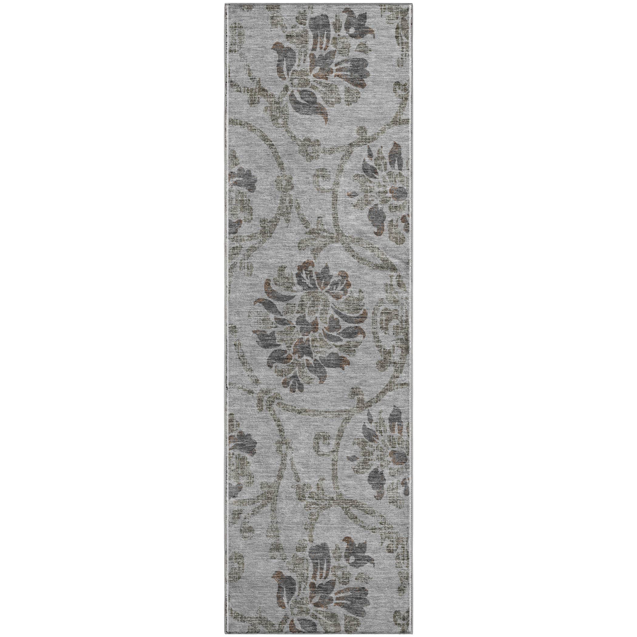 Kathmandu Machine Washable Traditional Gray Rug 2'3" x 7'6" #shape_Runner