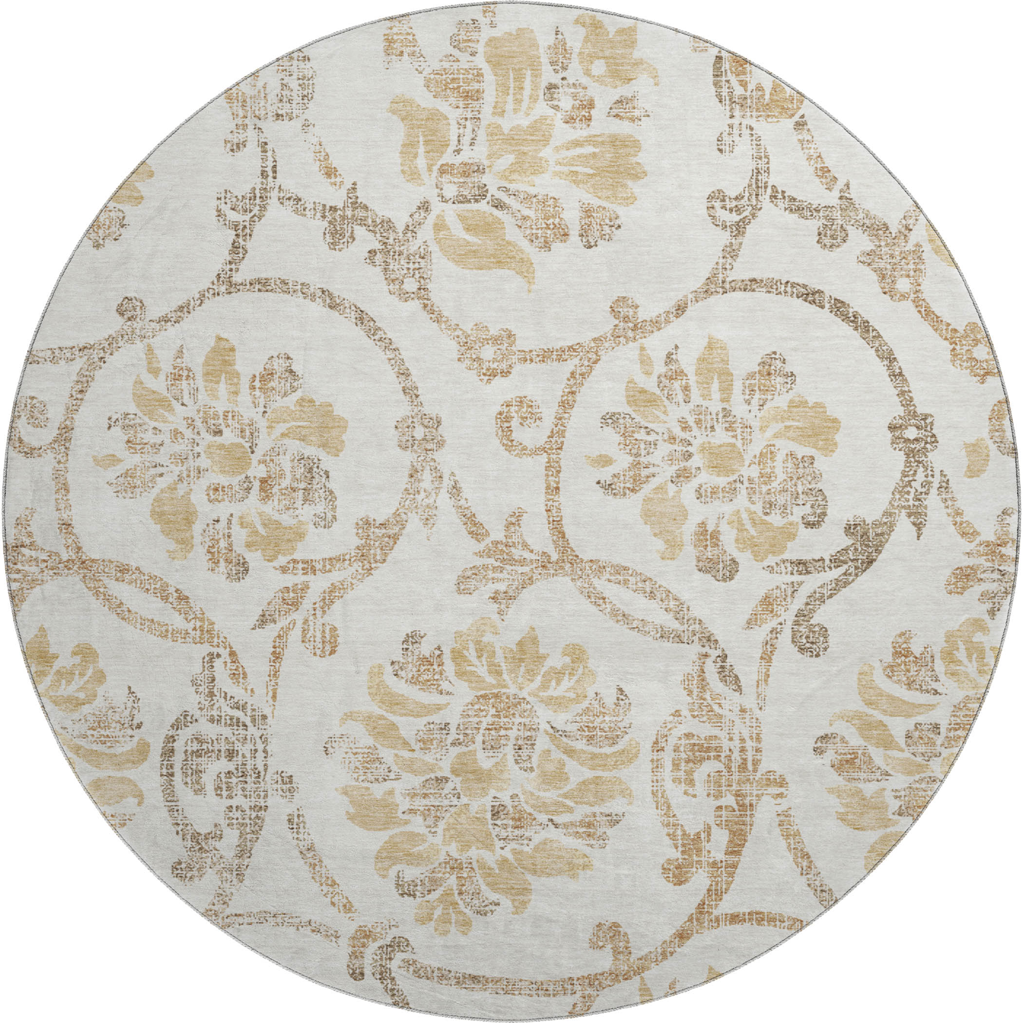 Kathmandu Machine Washable Traditional Ivory Rug 8' x 8' #shape_Round