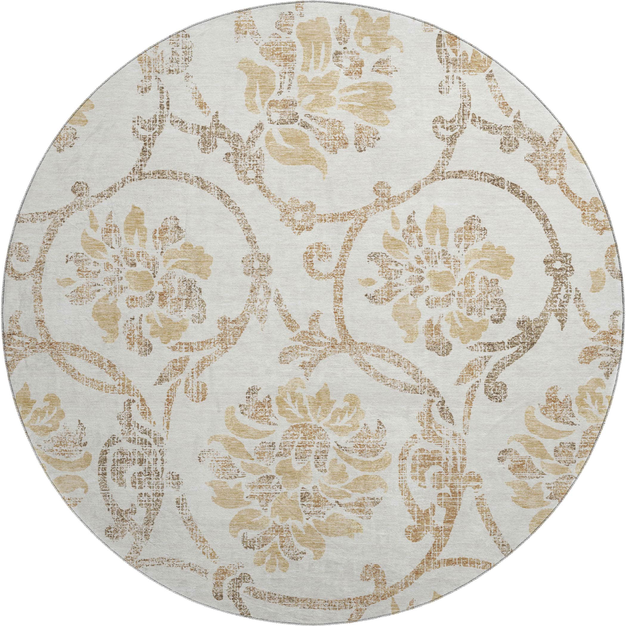 Kathmandu Machine Washable Traditional Ivory Rug 8' x 8' #shape_Round