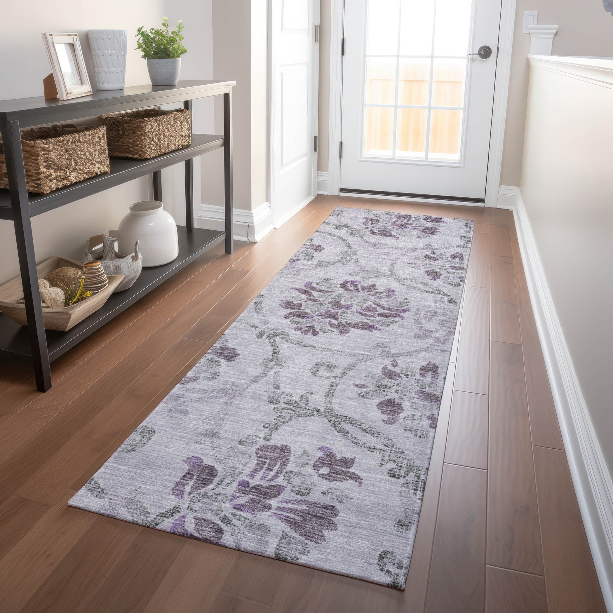 Kathmandu Machine Washable Traditional Lavender Purple Rug 2'3" x 7'6" #shape_Runner