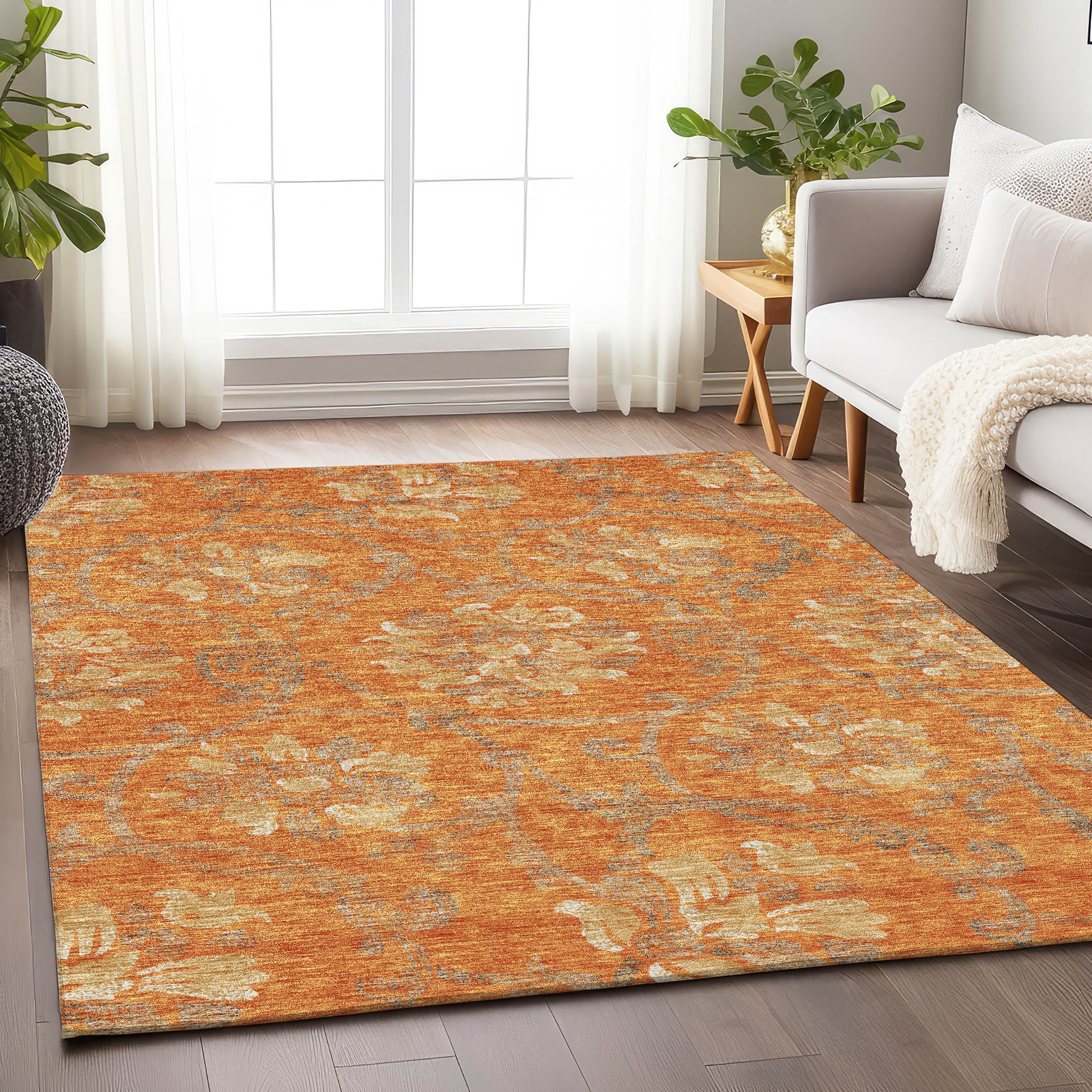 Kathmandu Machine Washable Traditional Orange Rug 2'6" x 3'10" #shape_Rectangle