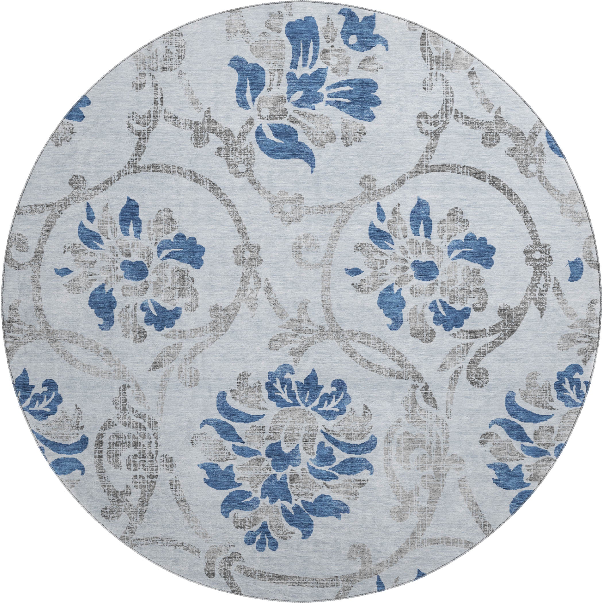 Kathmandu Machine Washable Traditional Sky Blue Rug 8' x 8' #shape_Round
