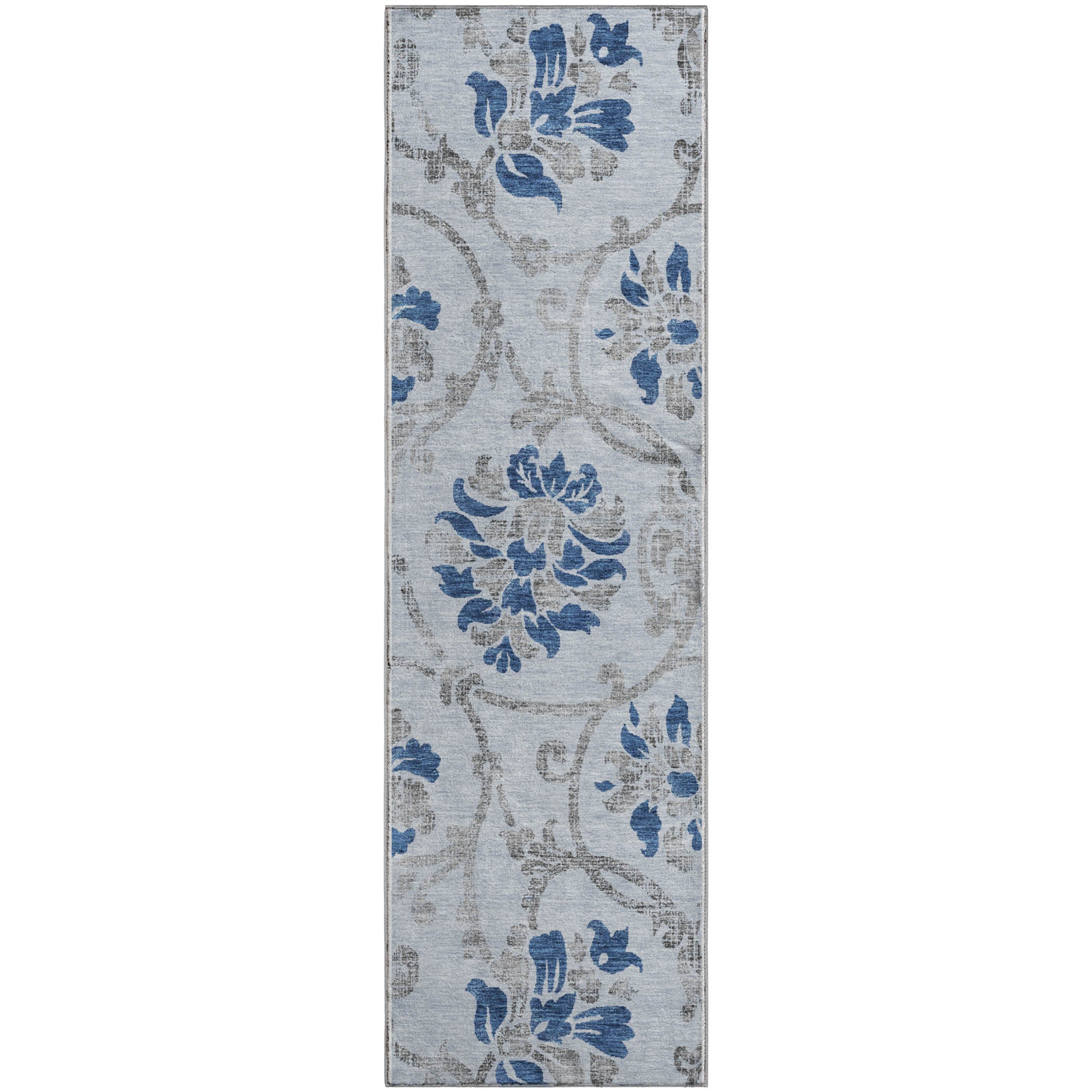 Kathmandu Machine Washable Traditional Sky Blue Rug 2'3" x 7'6" #shape_Runner