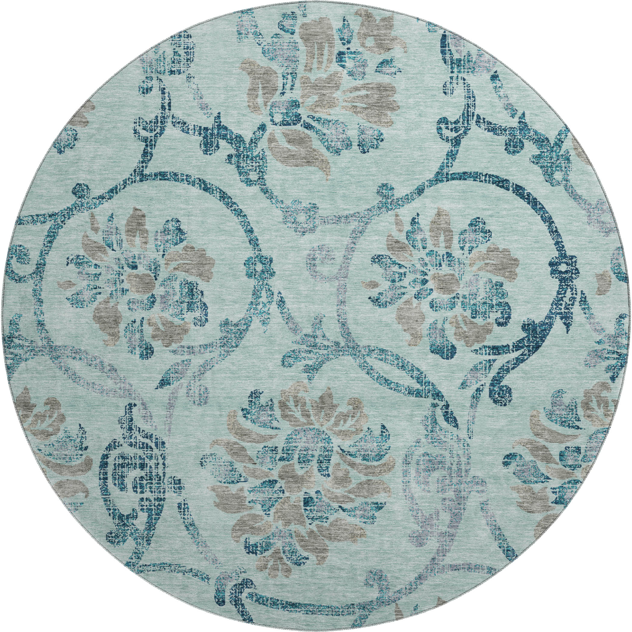 Kathmandu Machine Washable Traditional Teal Rug 8' x 8' #shape_Round