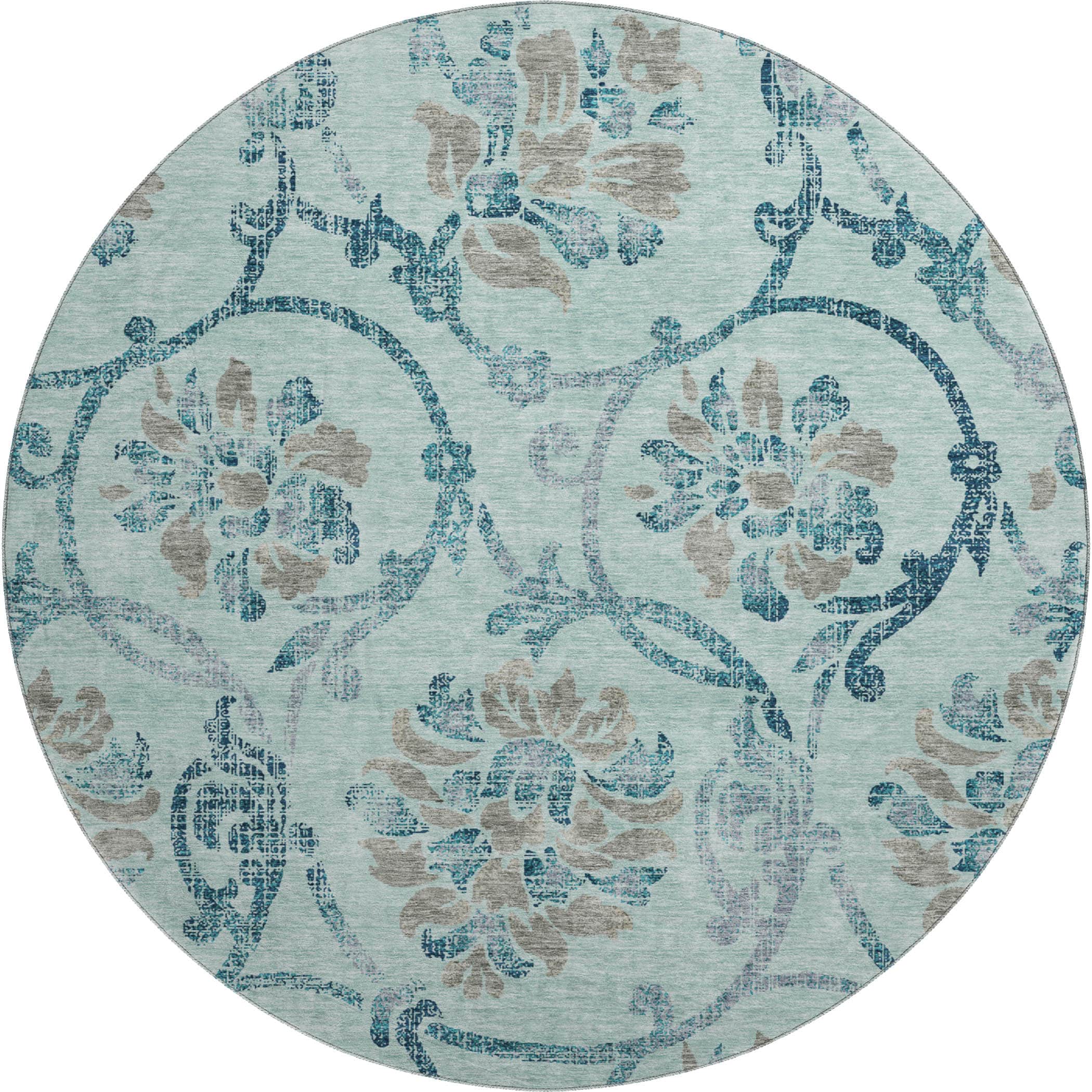 Kathmandu Machine Washable Traditional Teal Rug 8' x 8' #shape_Round