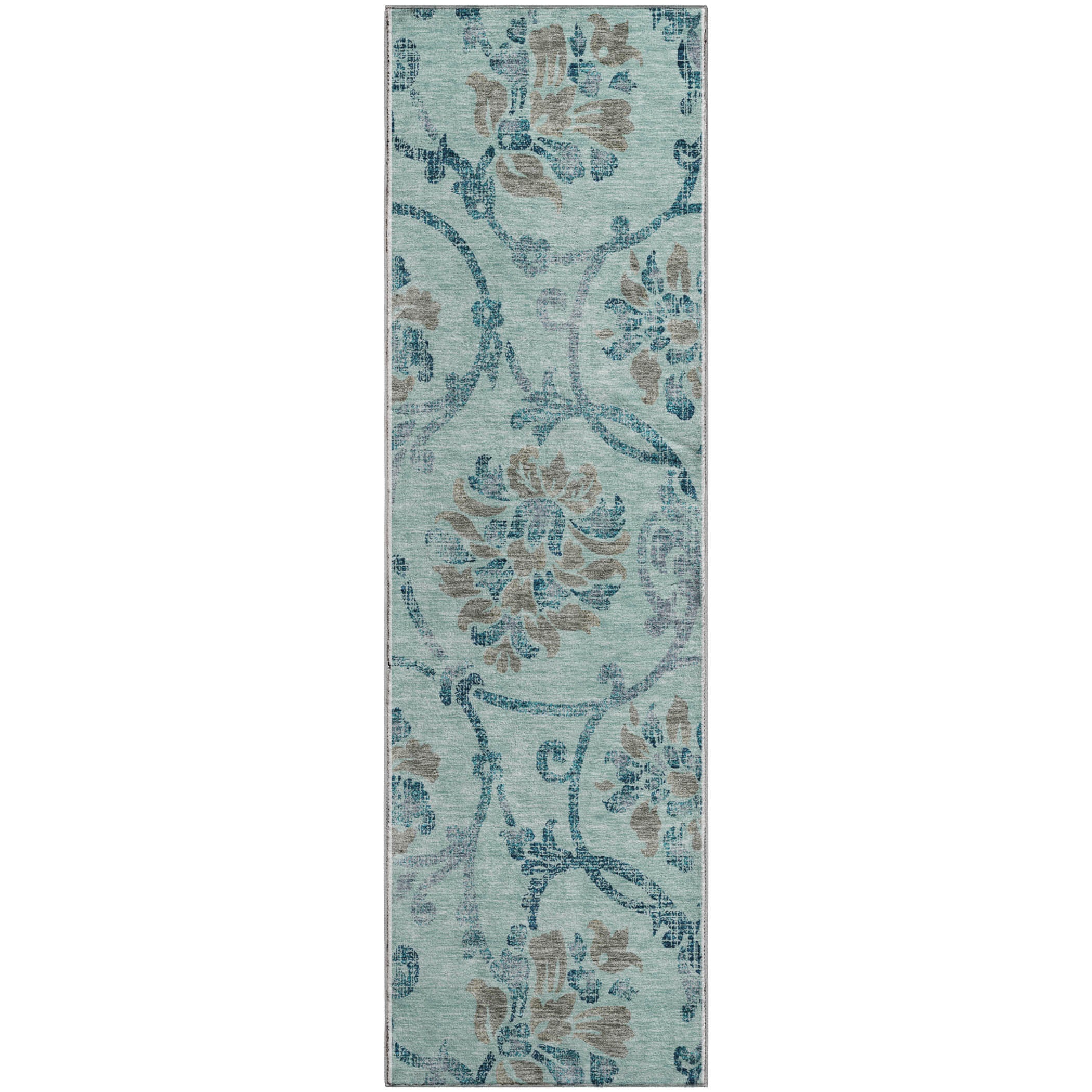 Kathmandu Machine Washable Traditional Teal Rug 2'3" x 7'6" #shape_Runner