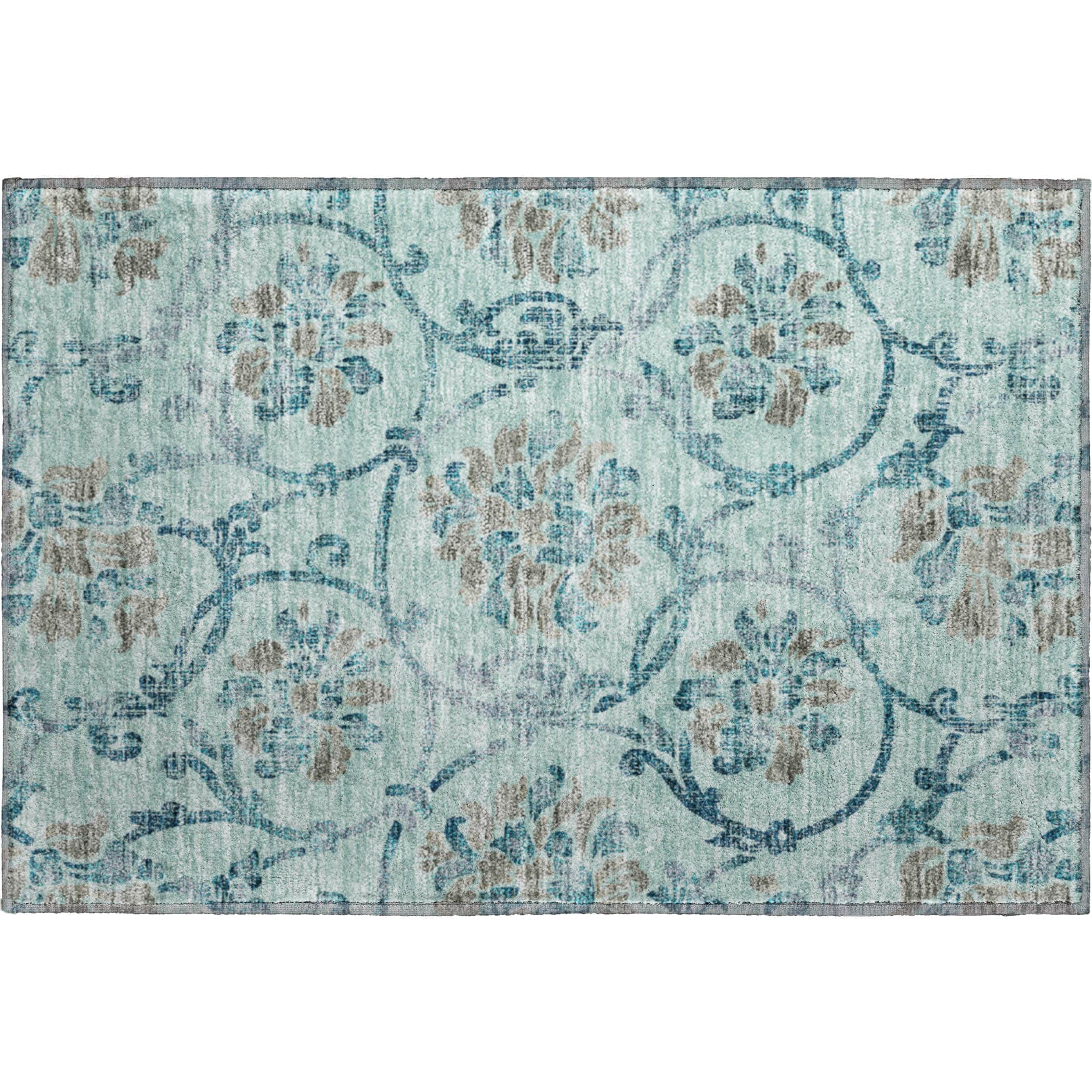 Kathmandu Machine Washable Traditional Teal Rug 1'8" x 2'6" #shape_Rectangle