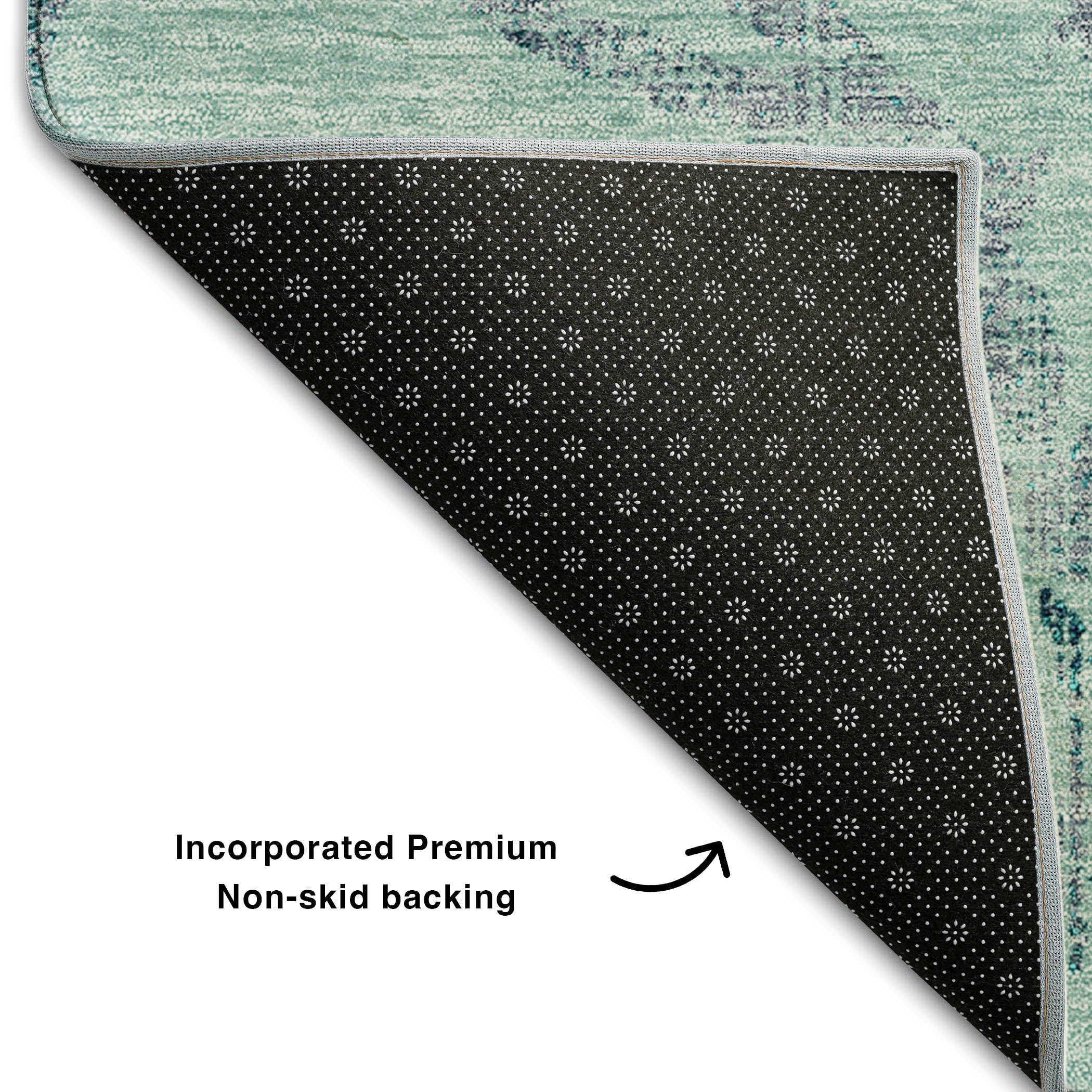 Kathmandu Machine Washable Traditional Teal Rug 1'8" x 2'6" #shape_Rectangle