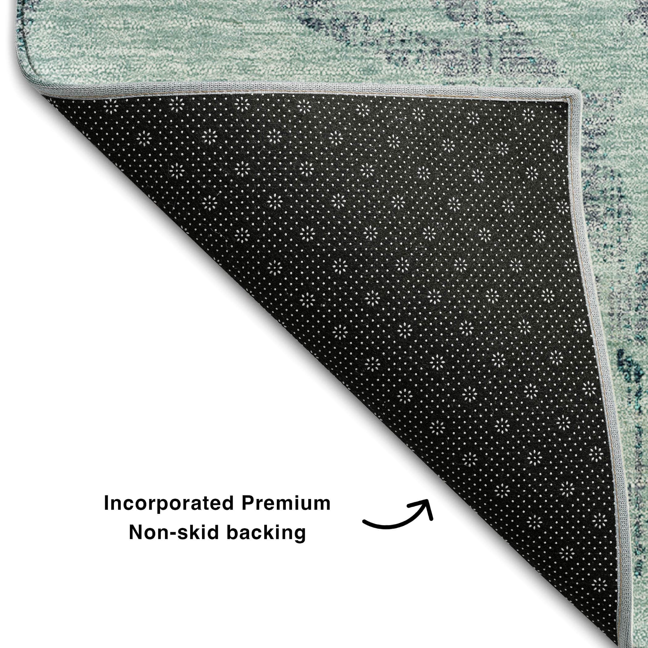 Kathmandu Machine Washable Traditional Teal Rug 1'8" x 2'6" #shape_Rectangle