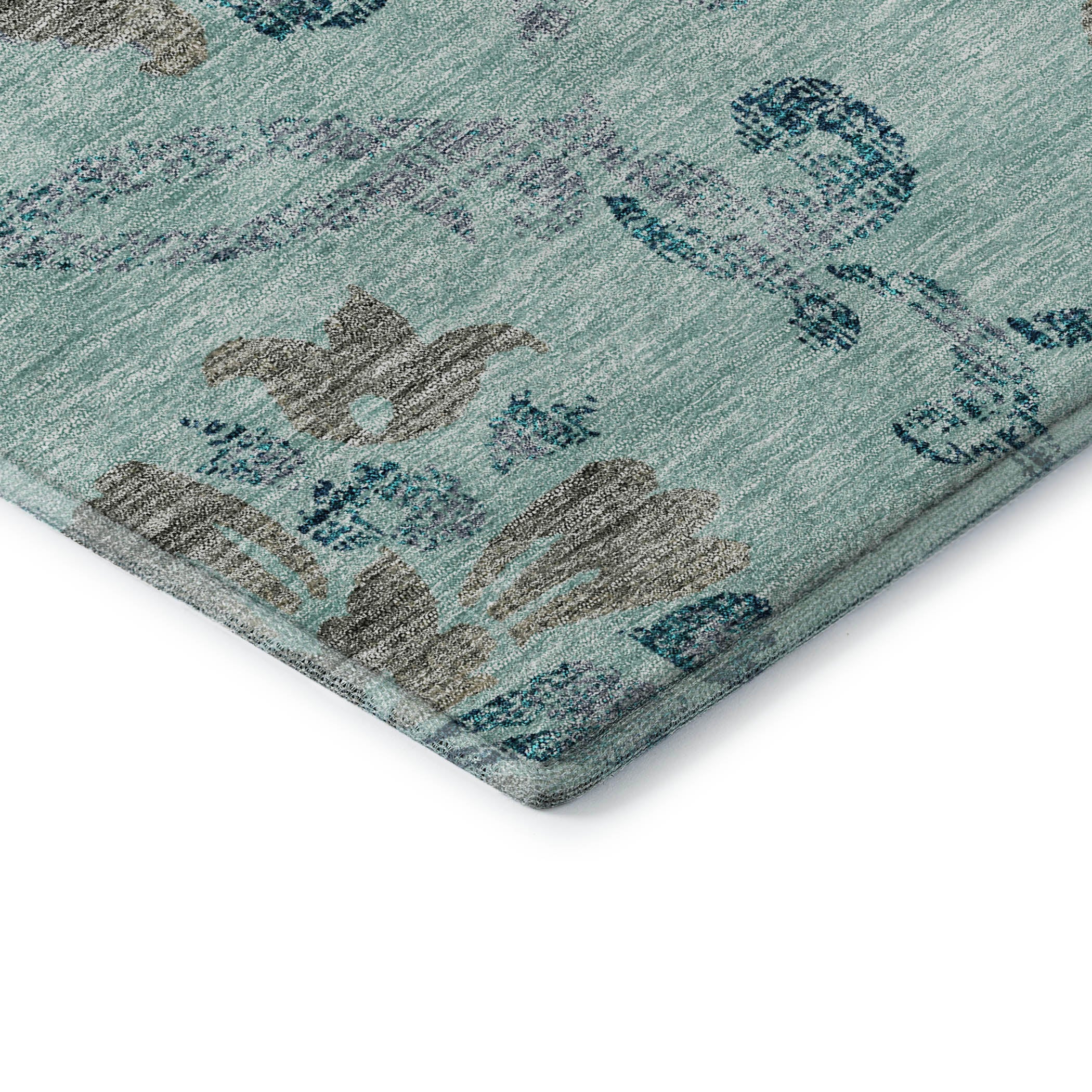 Kathmandu Machine Washable Traditional Teal Rug 1'8" x 2'6" #shape_Rectangle